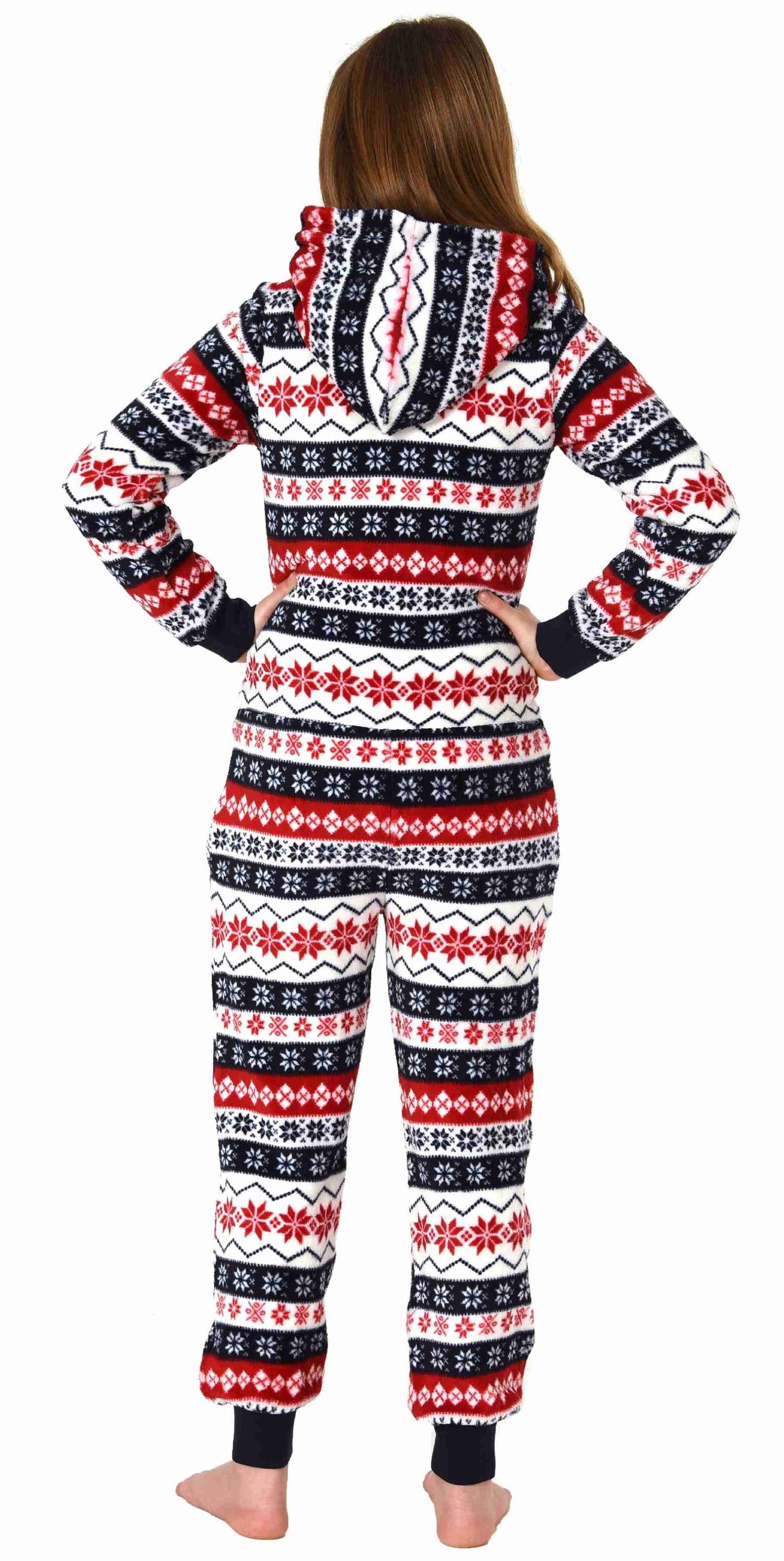 rot Norweger Schlafanzug Jumpsuit Overall in Optik Pyjama Mädchen Normann