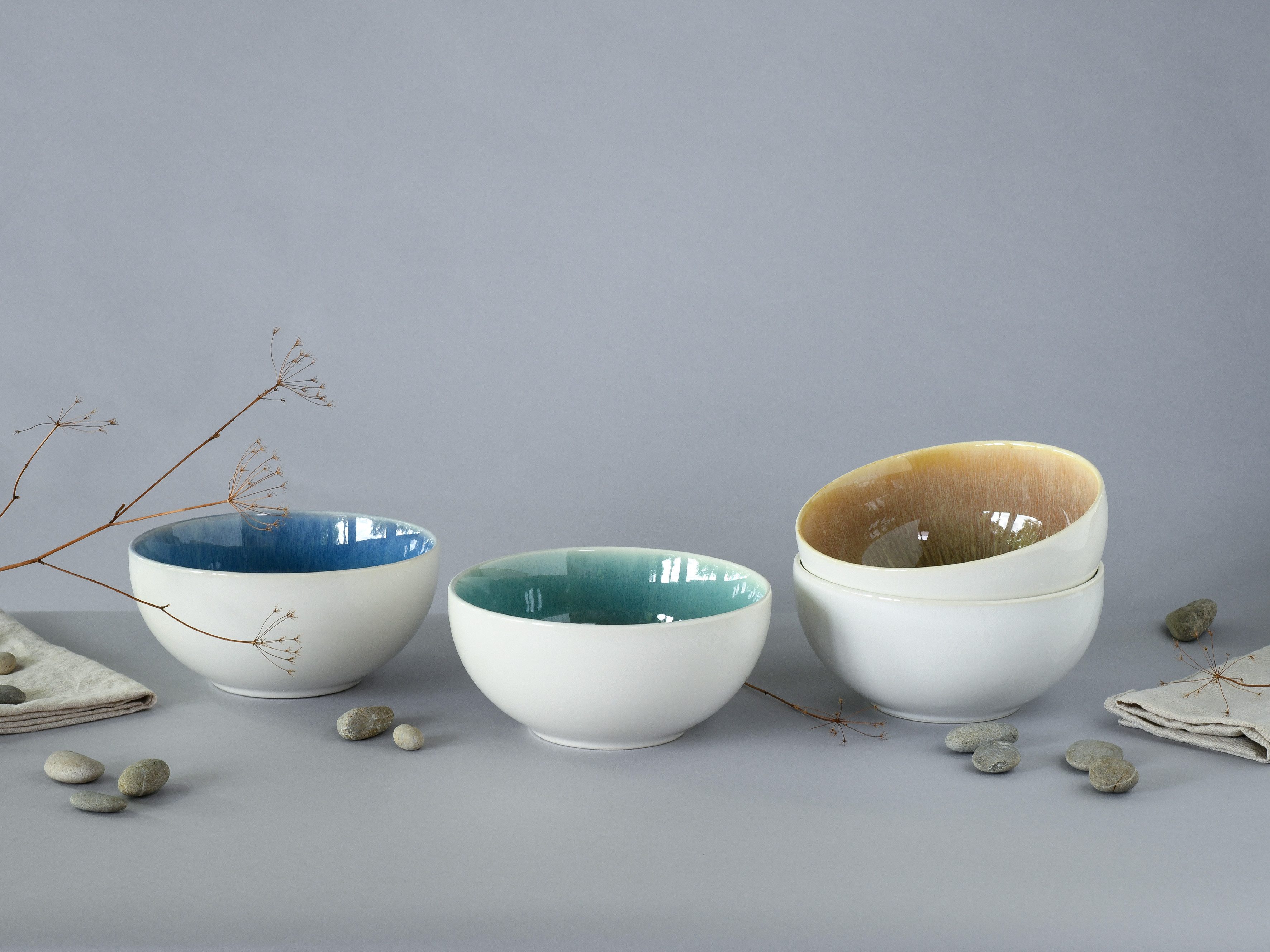 CreaTable Schüssel Caldera Mix, Buddha Bowl, 4-tlg., Steinzeug, (Set, 4-tlg), Moderne Coupeform, Reaktivglasur