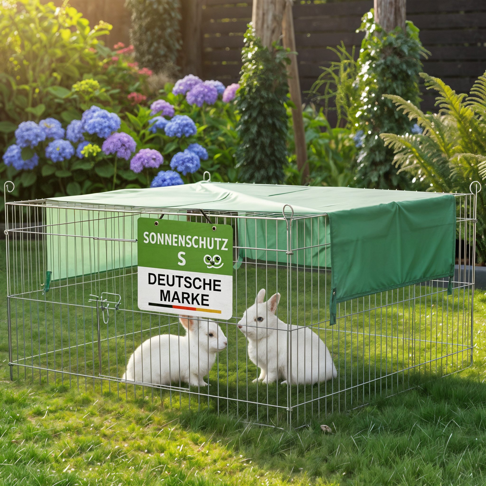 Zooprinz Freigehege Gittergehege mit Sonnennetz für Kaninchen Hasen, in S,M,XL, Freilauf Gehege, Auslauf Gehege