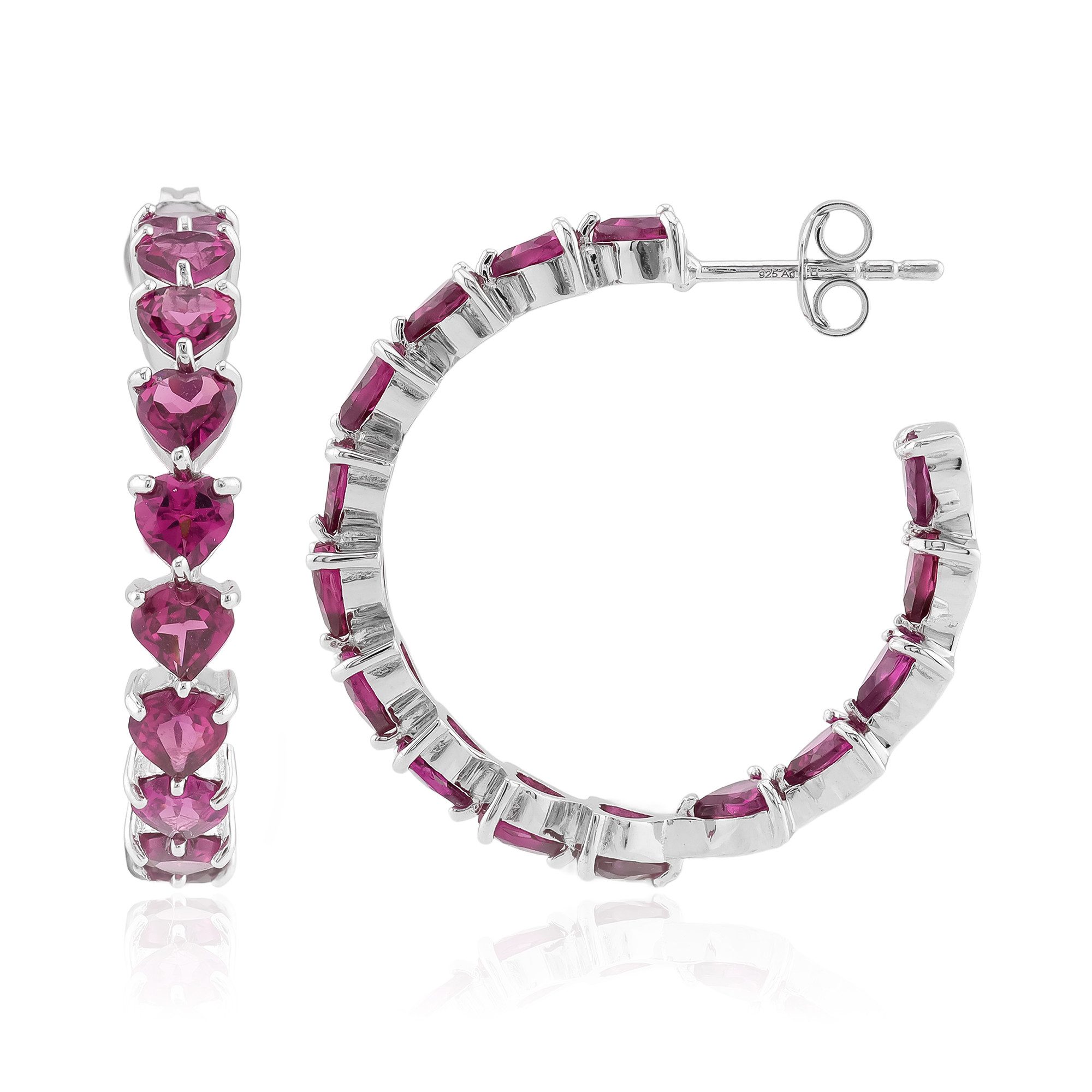 Cavill Ohrring-Set Rhodolith Ohrringe Damen 7,86 ct Herzschliff Silber rhodiniert (2-tlg)