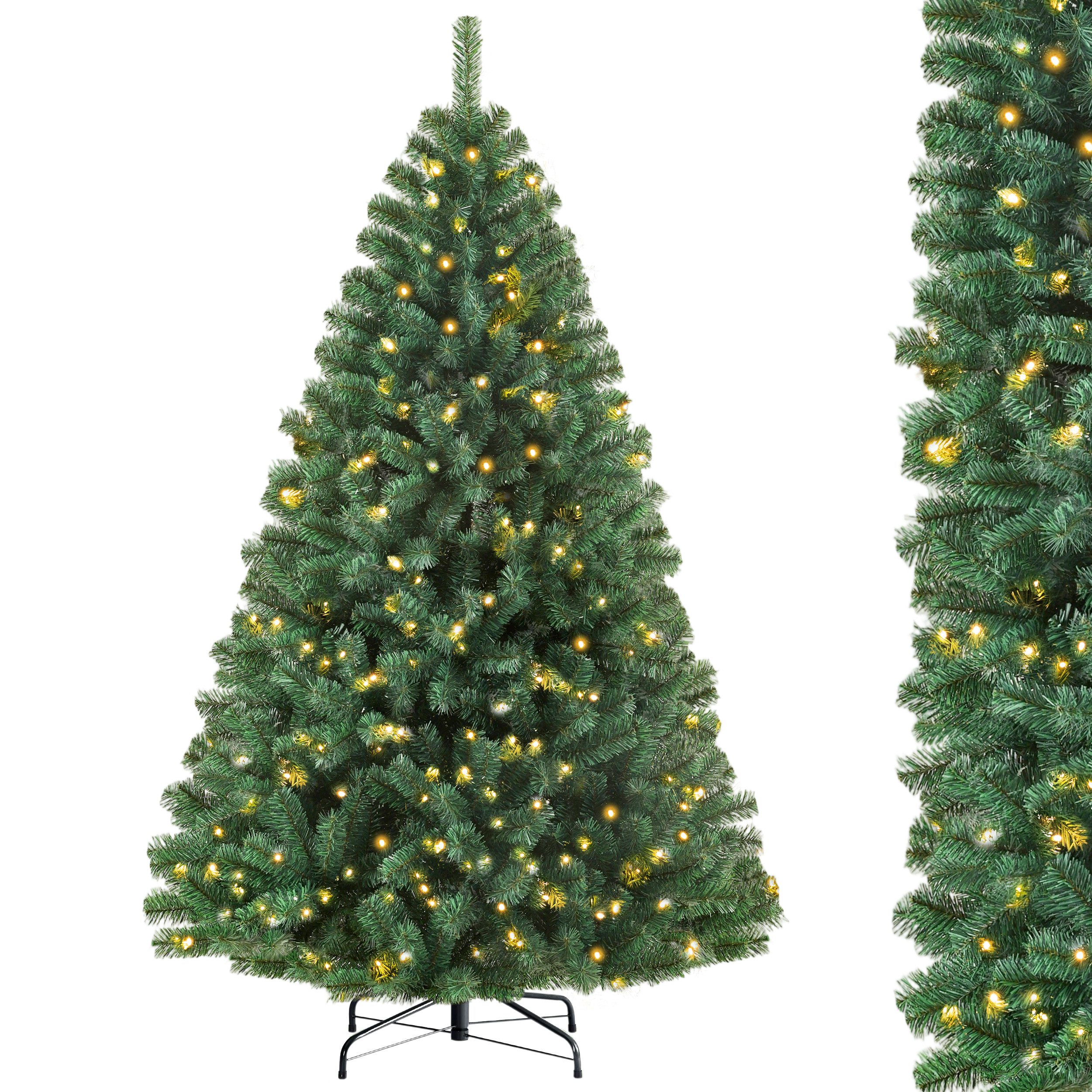 WHEELYOU Künstlicher Weihnachtsbaum Nordmanntanne aus PVC mit 900 Spitzen und kostenloser Lichterkette, Nordmanntanne, Klapp-Schirmsystem 180cm PremiumPVC Zweige mit stabilem Metallständer