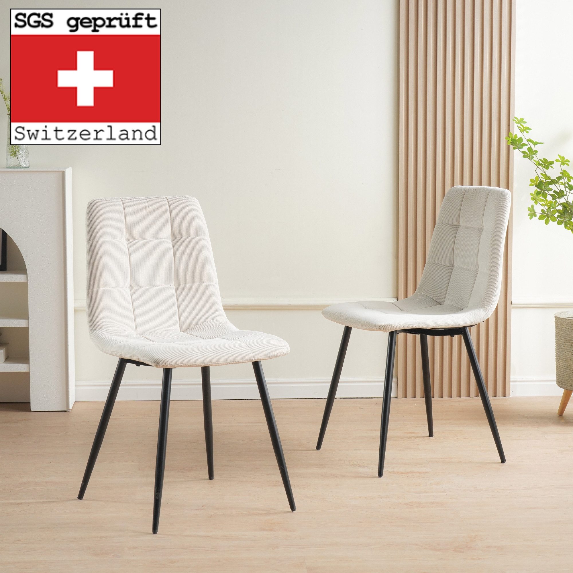 Albatros International Esszimmerstuhl Esszimmer Stühle 4 er Set BORA, Stuhl Stühle Esszimmerstühle, Küche (4er Set, Beige, Cord Bezug), Küchenstuhl Küchenstühle Essstühle für den Esstisch Ess Stühle