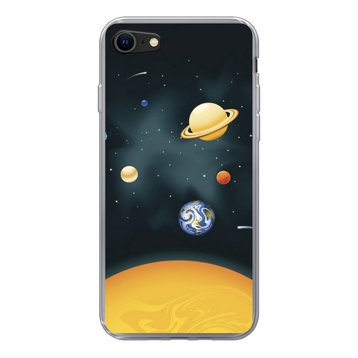 MuchoWow Handyhülle Eine Illustration des Sonnensystems mit unserem Planeten Handyhülle Apple iPhone SE (2020) Smartphone-Bumper Print Handy