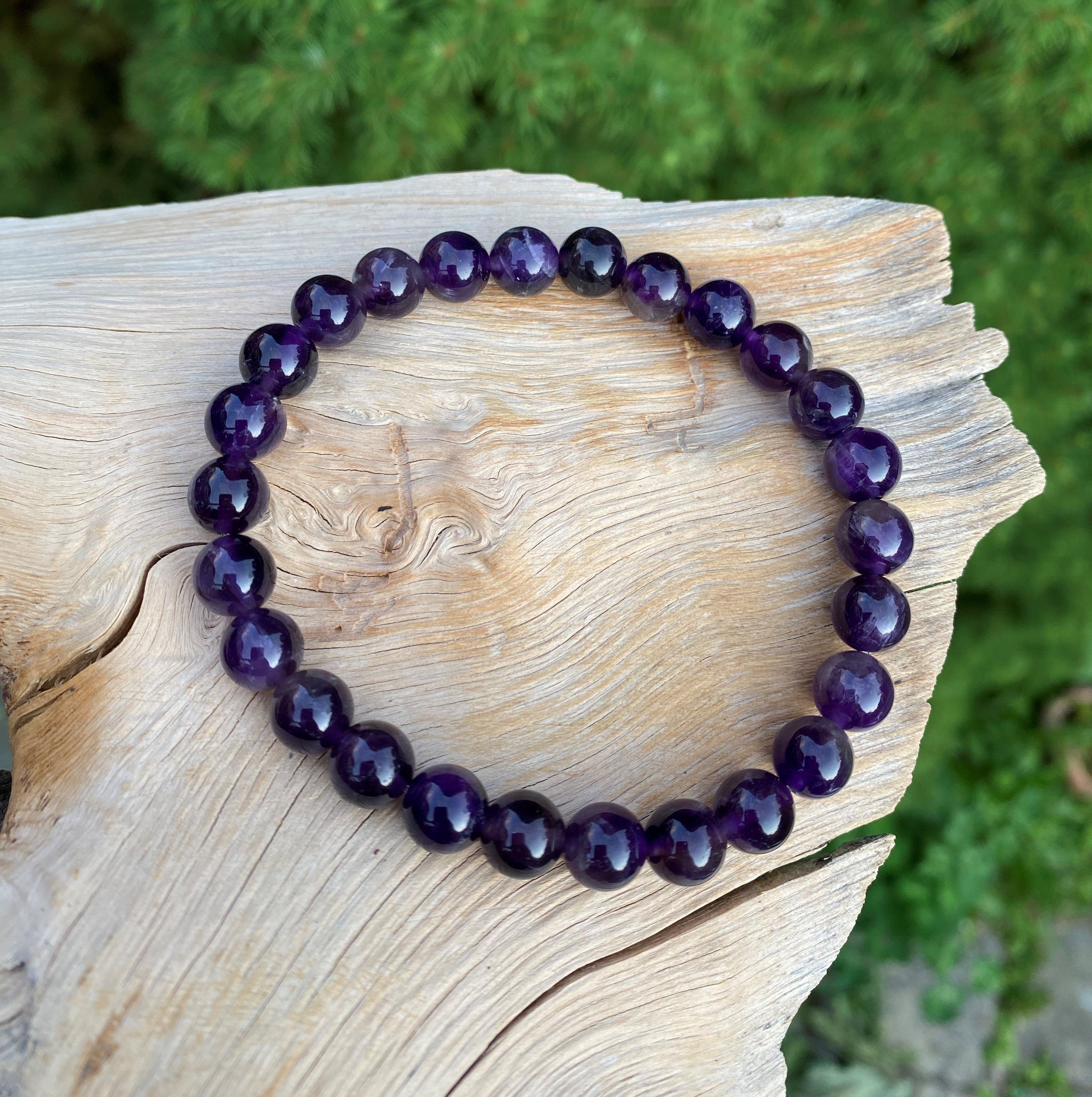 NAHLE Perlenarmband Naturstein Amethyst Armband (inkl. Schmuckbox), elastisches reißfestes Band