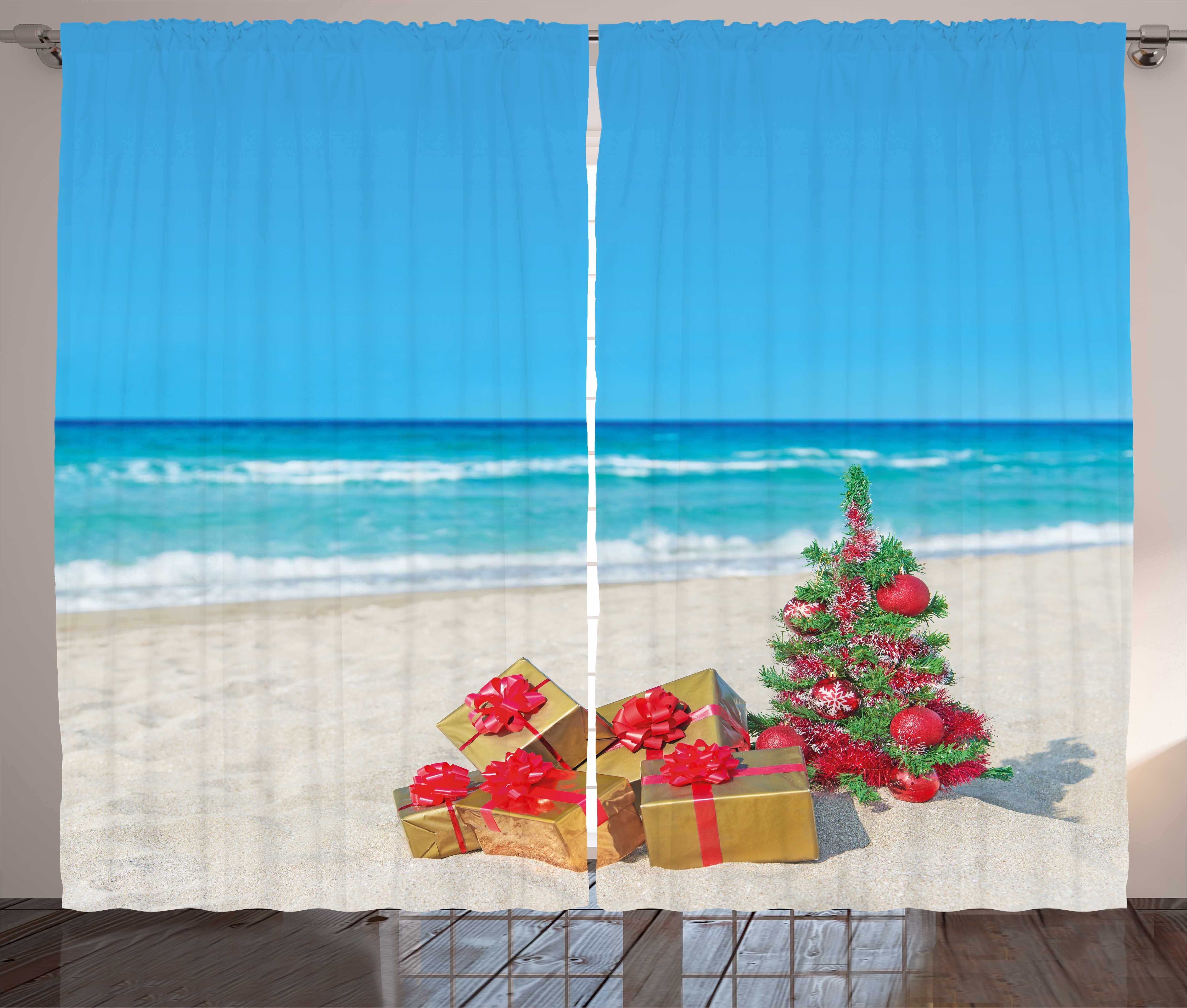 Gardine Schlafzimmer Kräuselband Vorhang mit Schlaufen und Haken, Abakuhaus, Weihnachten Strand Meer Sommer Ruhe