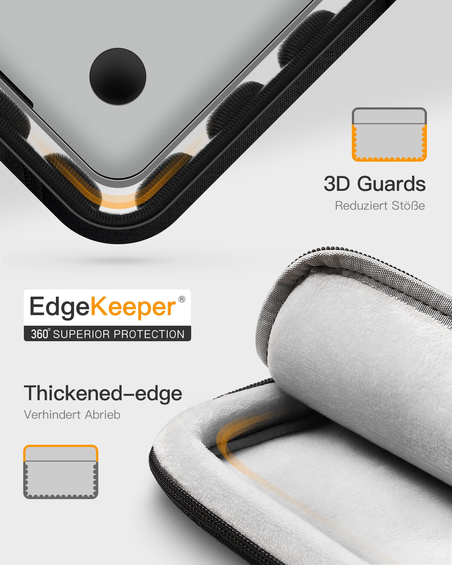 Inateck Laptop-Hülle 360 schützende Laptoptasche für 13 Zoll MacBook Air Pro Neo stoßfeste, Technisches Material EUDE FOAM