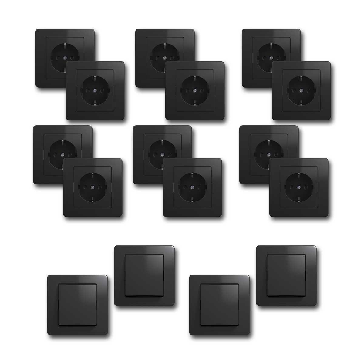 TEM EKONOMIK Starter-Kit, 16er Set, UP, anthrazit Unterputzschalter