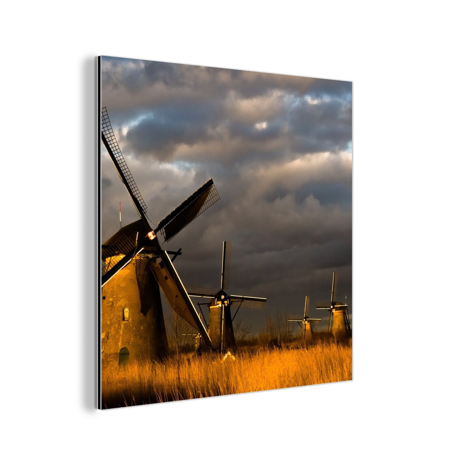 MuchoWow Metallbild Mühle - Nacht Niederlande, St), - deko Gemälde Alu-Dibond-Druck, (1 aus Aluminium Metall