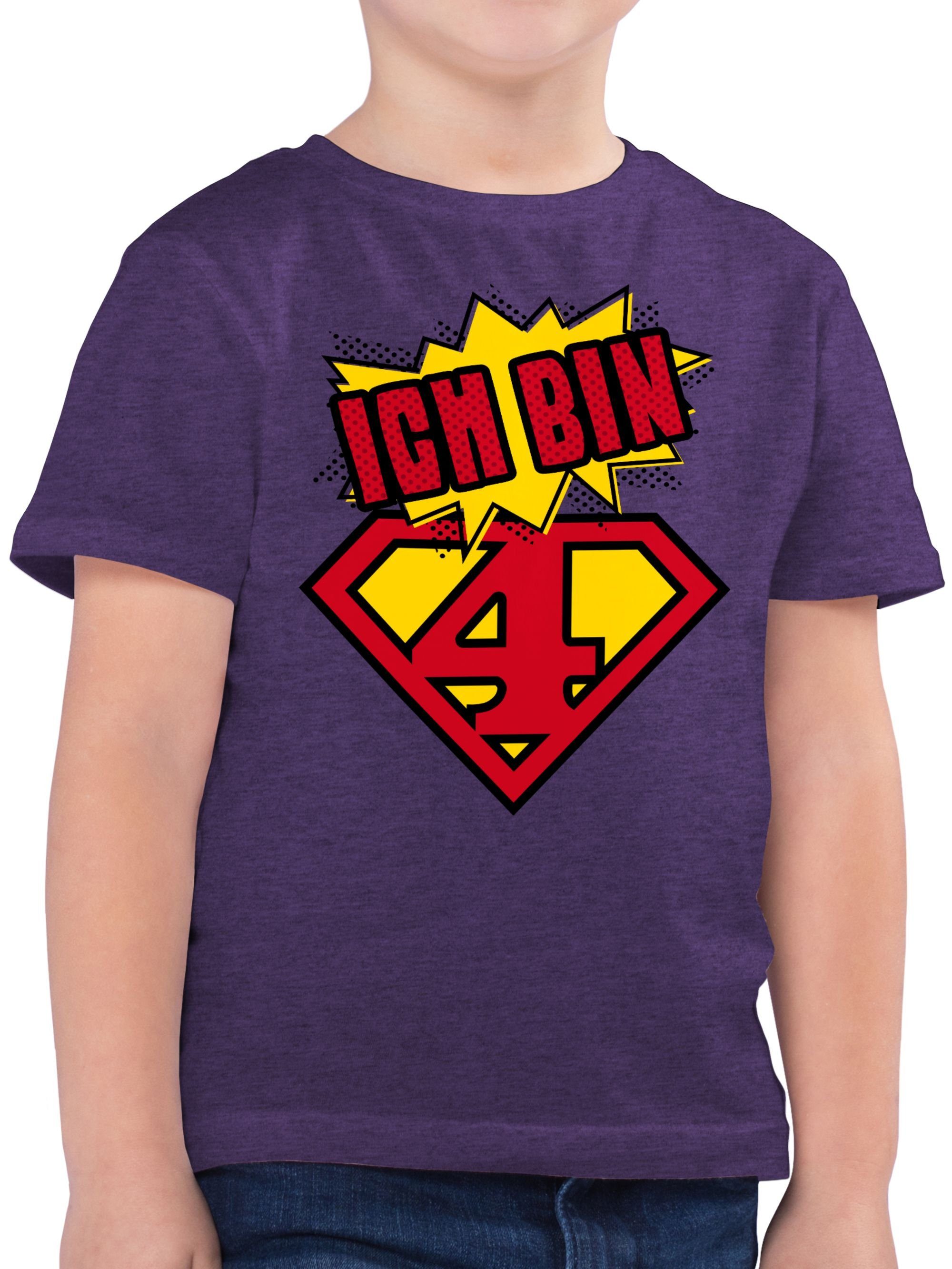 Shirtracer T-Shirt Ich bin vier Superheld 4. Geburtstag 3 Lila Meliert