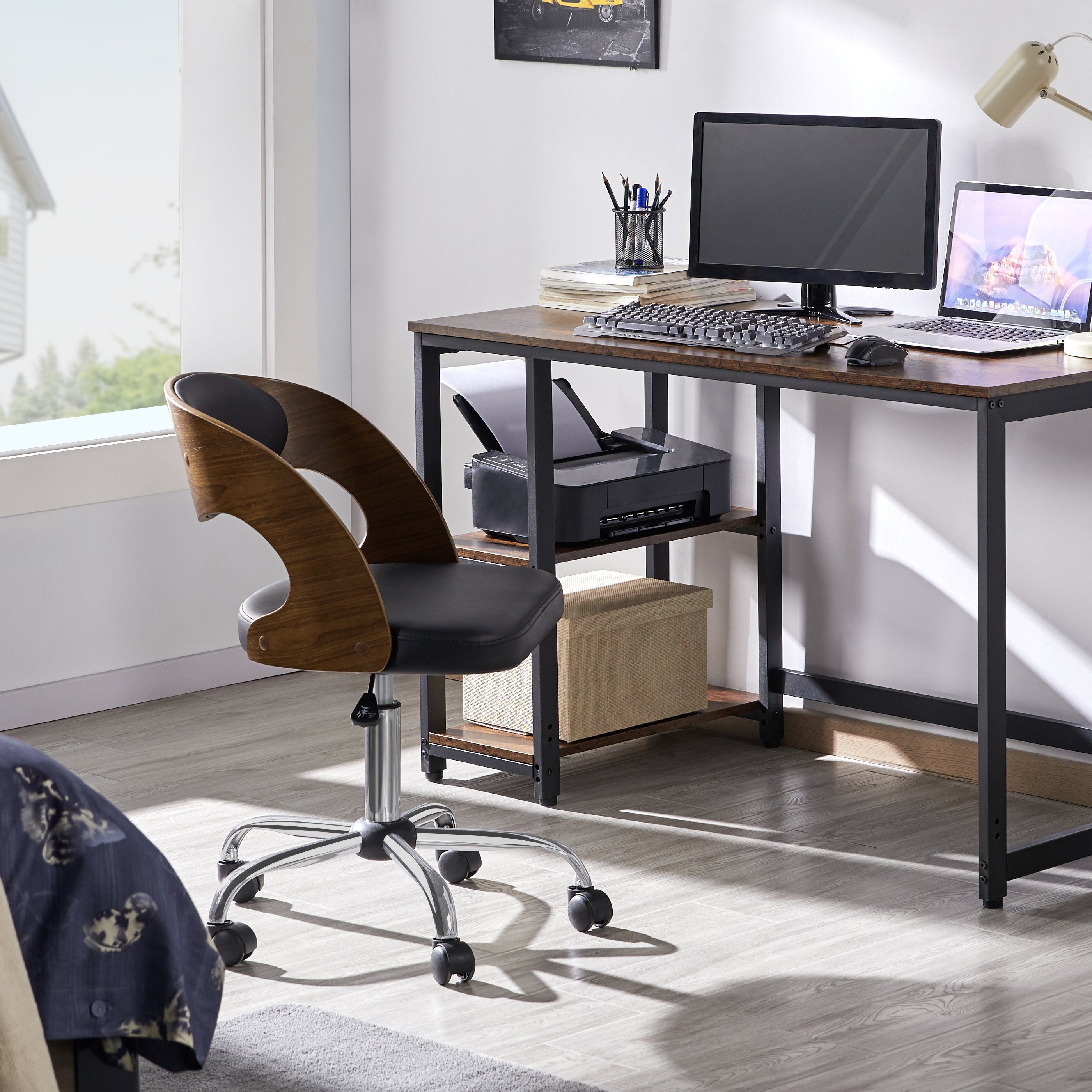 Schreibtischstuhl Drehstuhl, mit Rollhocker Ergonomisch Rücklehne Yaheetech