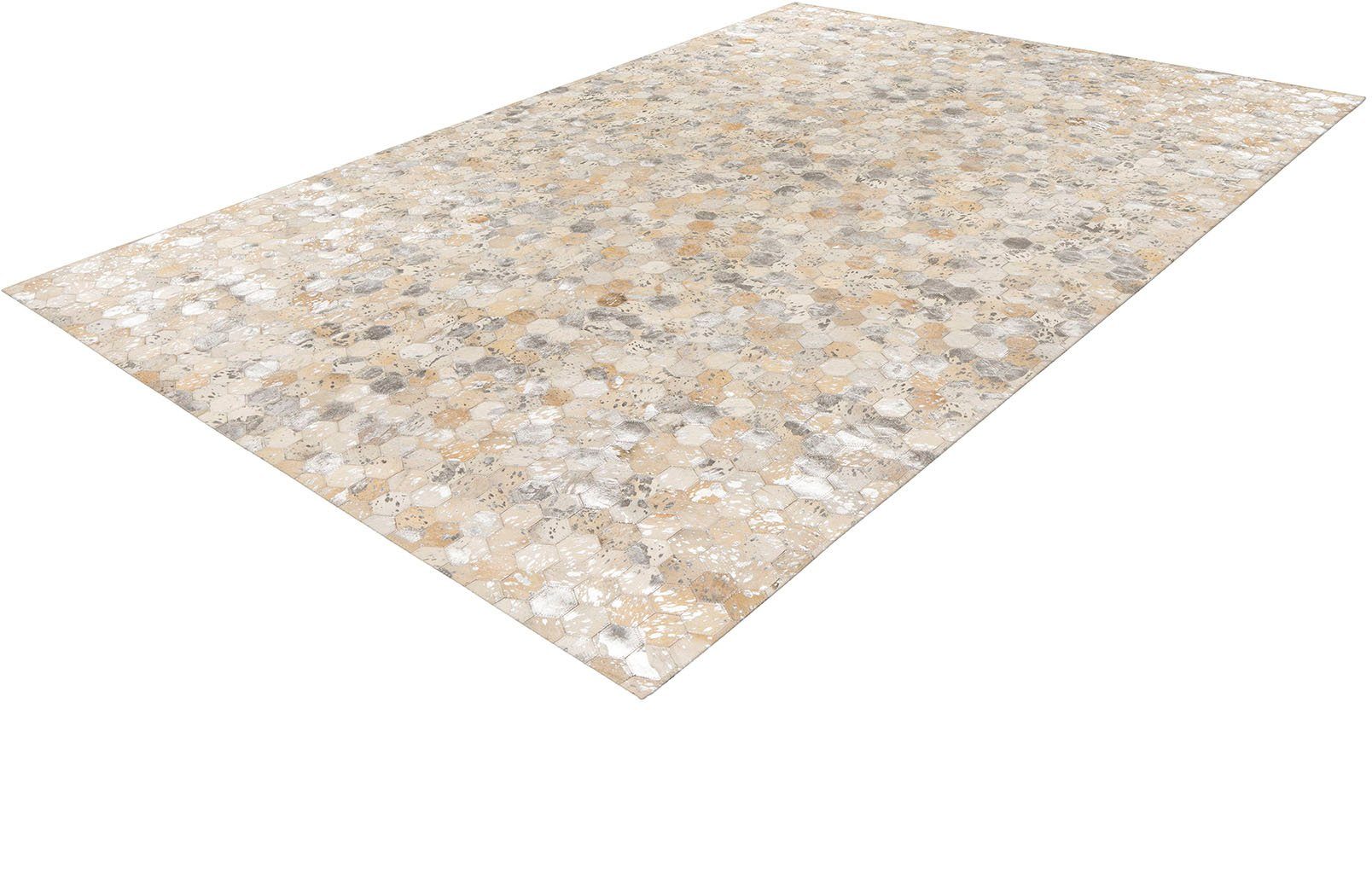 Kayoom Lederteppich Ravi 400 - Fellteppich, rechteckig, Höhe: 8 mm, metallische Effekte, Patchwork Dessin, Rindsfell mit Wollrücken
