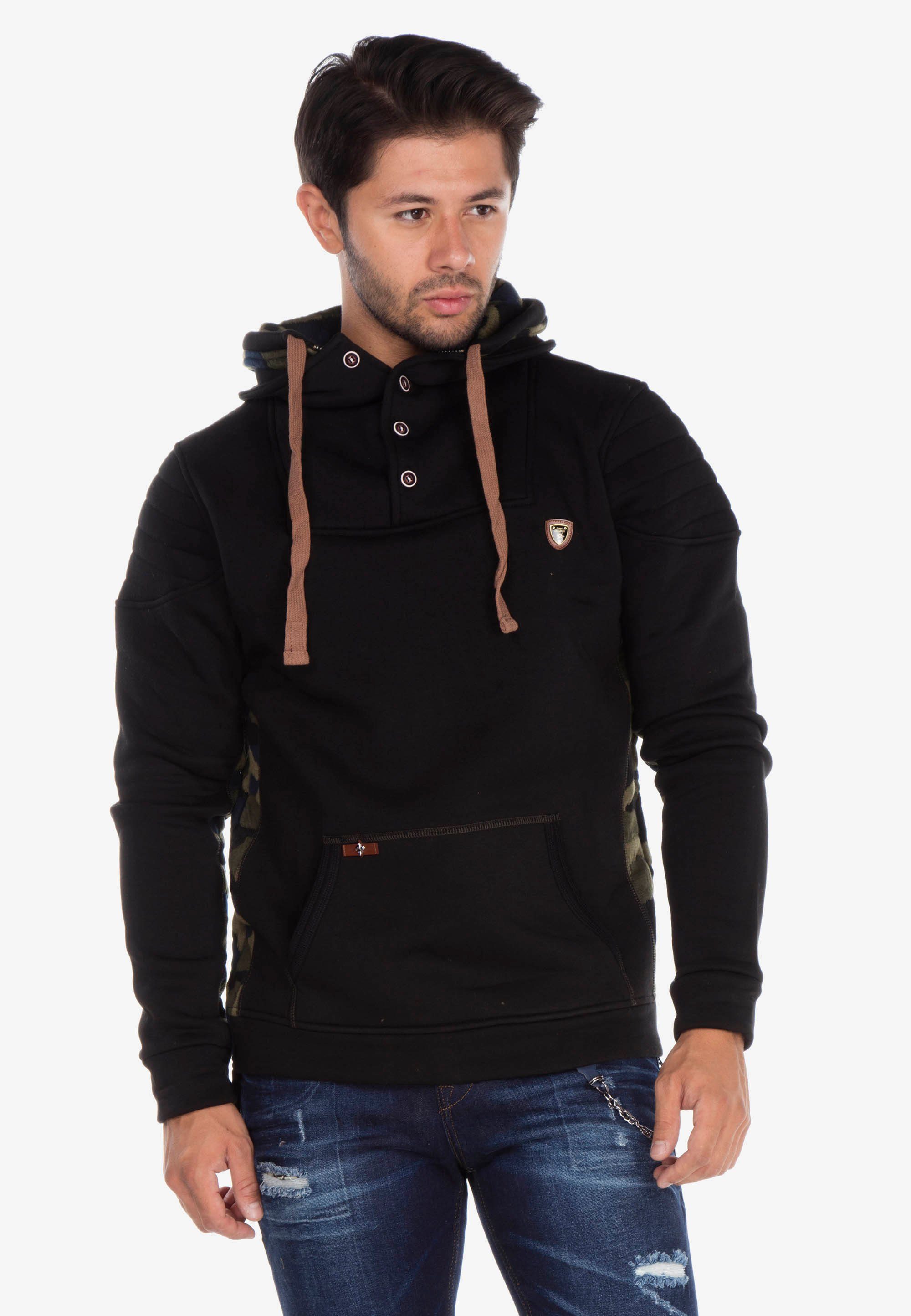 Cipo & Baxx Kapuzensweatshirt mit praktischer Känguru-Tasche schwarz