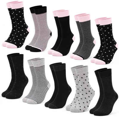 OCCULTO Basicsocken Damen Muster Socken 10 Paar (Modell: Milka) 10BlkPnk 39-42 (10-Paar)