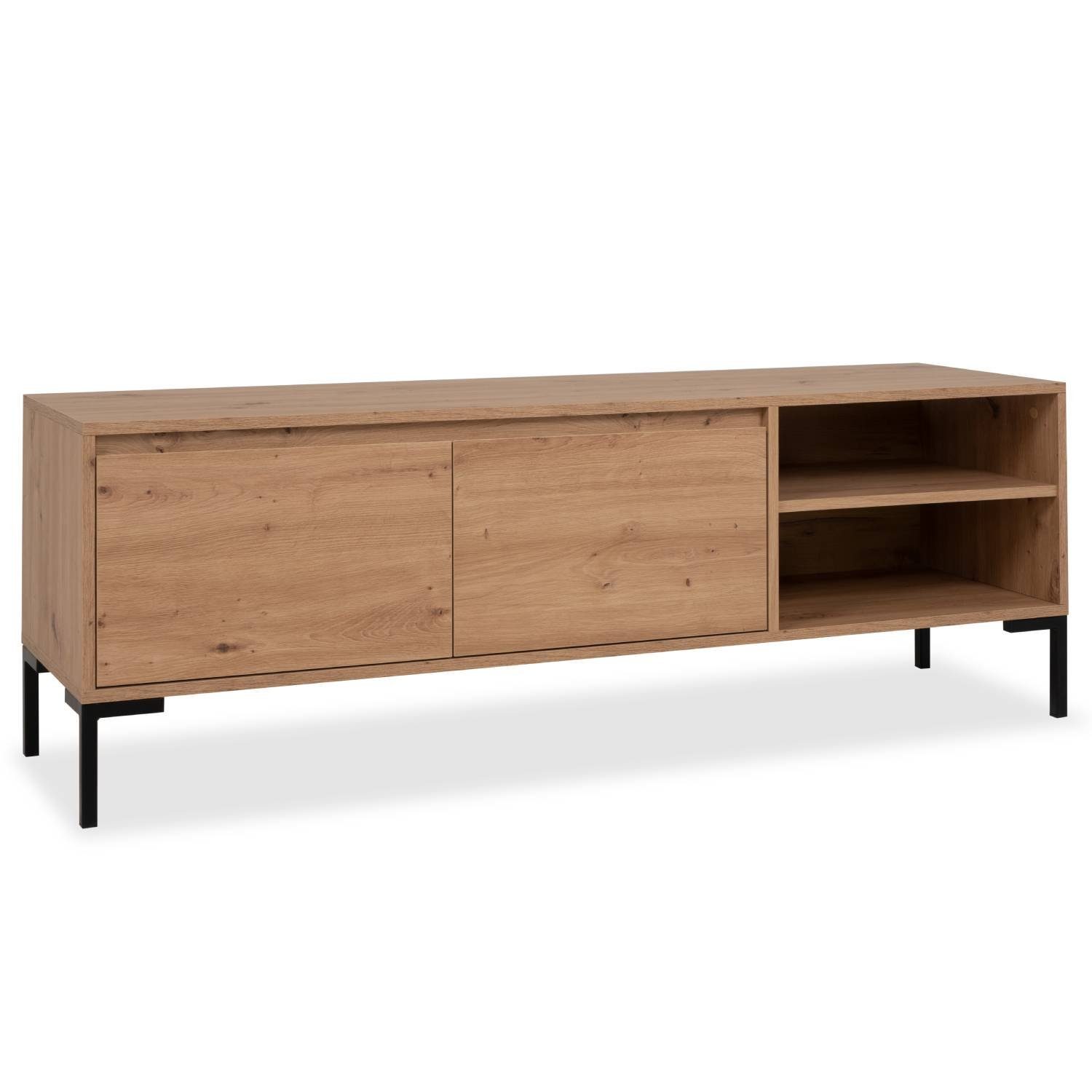 Homestyle4u TV-Board Fernsehschrank Sideboard Holz mit Stauraum Eiche TV Tisch, 2 Fächer, 2 Türen