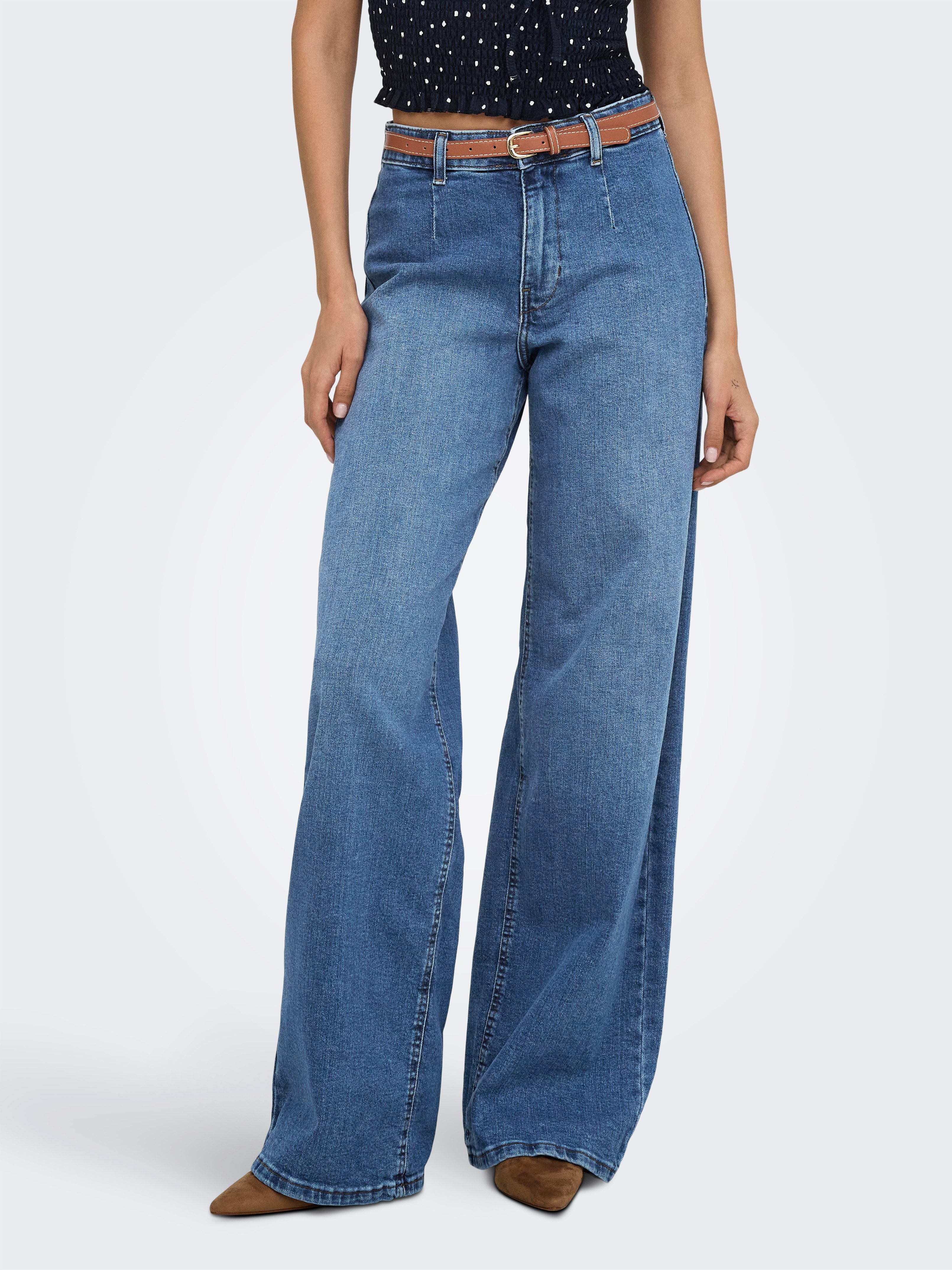ONLY High-waist-Jeans ONLMADISON HW WIDE BELT DNM TAI635 Baumwollmischung