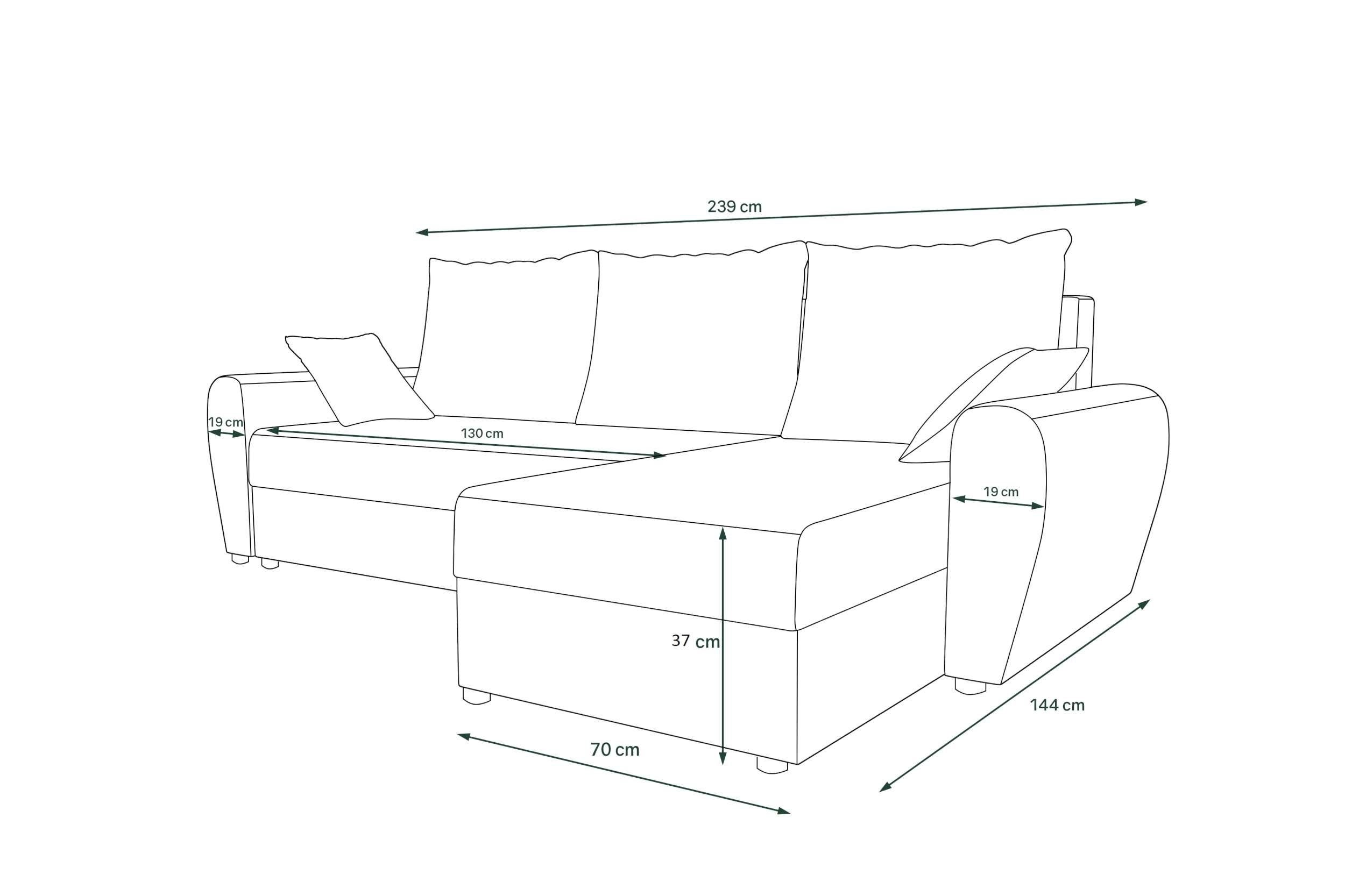 Bettfunktion, Ecksofa Sofa, L-Form, Modern Sitzkomfort, Design mit mit Eckcouch, Melina, Stylefy Bettkasten,