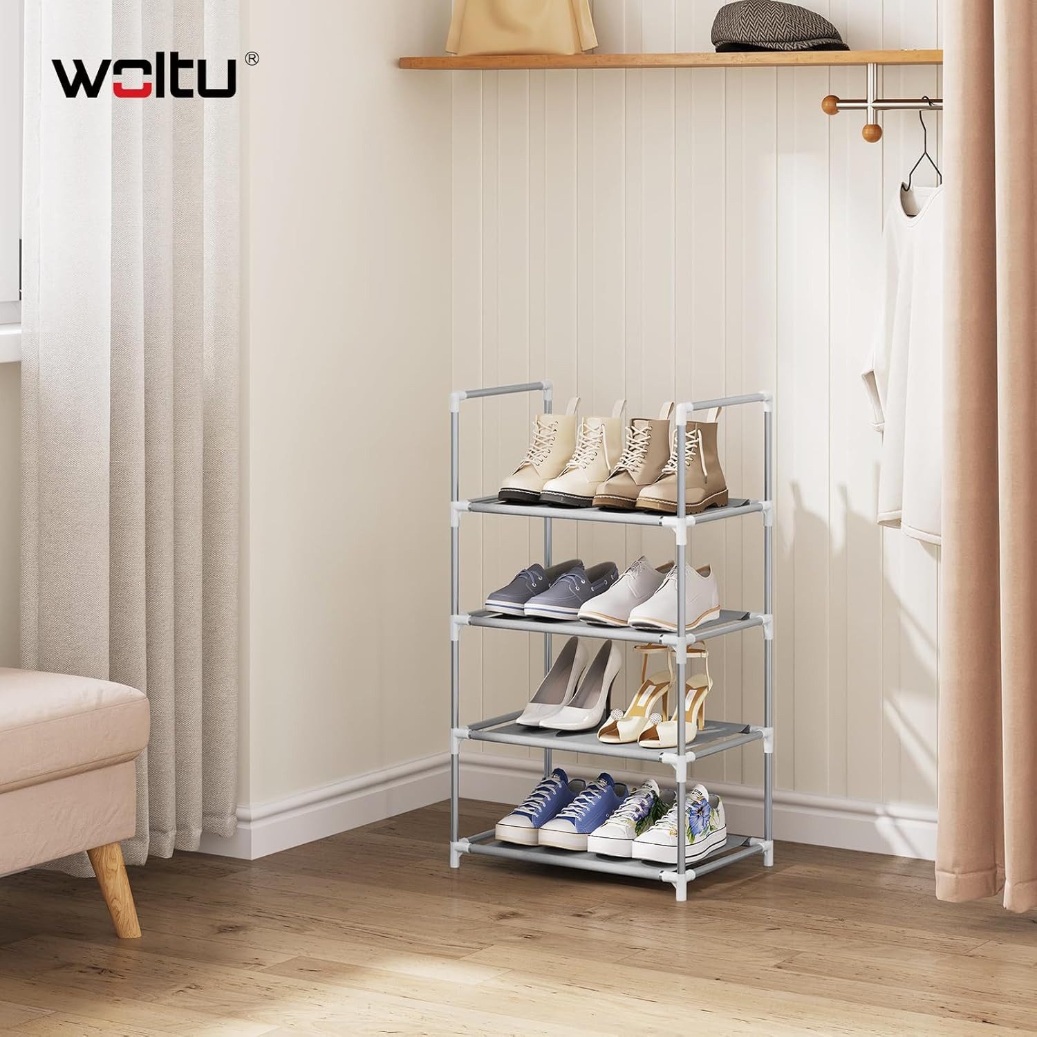 Woltu Schuhregal, 4-Ebenen, kompakte und abnehmbare Regale, Metallgestell günstig online kaufen