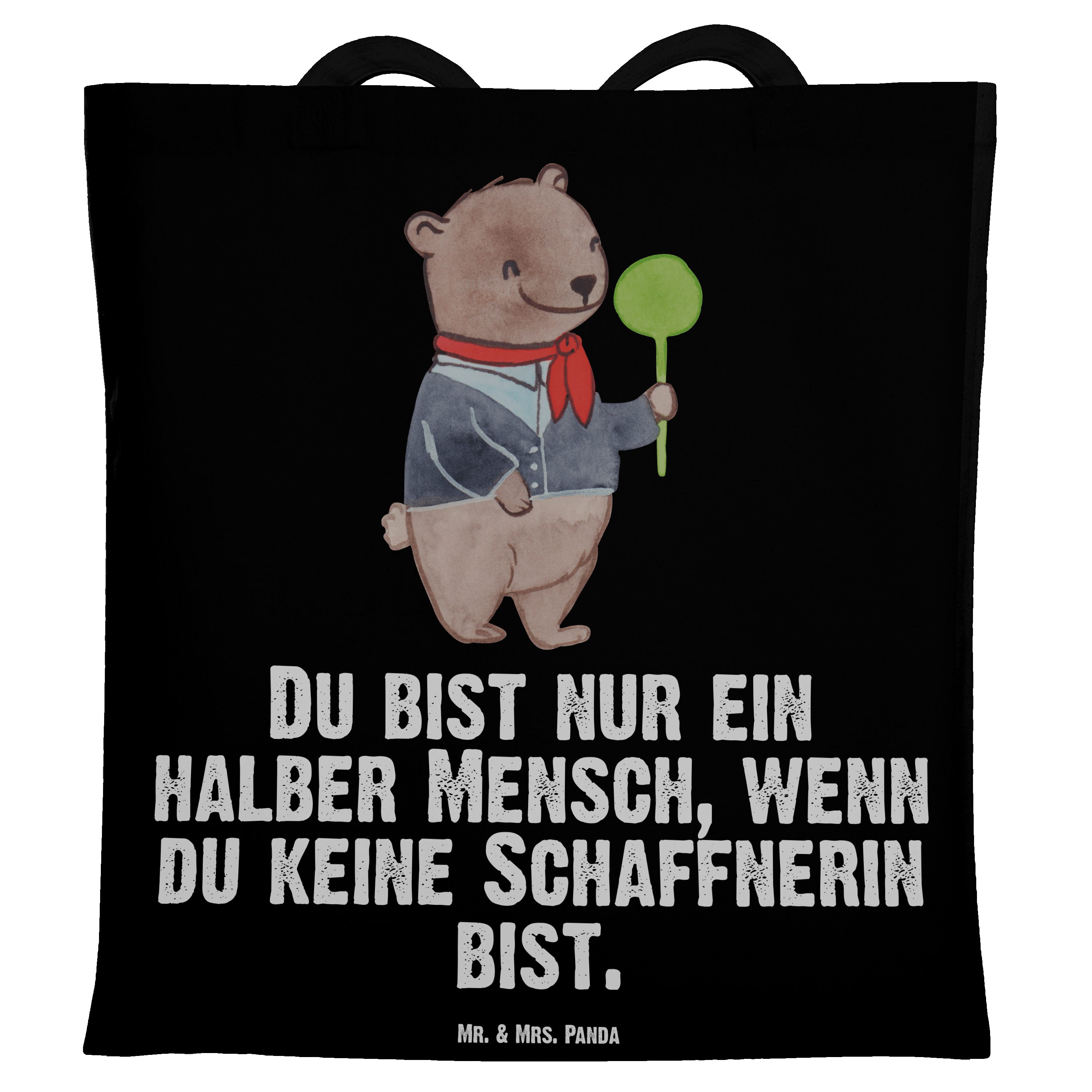 Mr. & Mrs. Panda Tragetasche Schaffnerin mit Herz - Schwarz - Geschenk, Beuteltasche, Einkaufstasc (1-tlg)