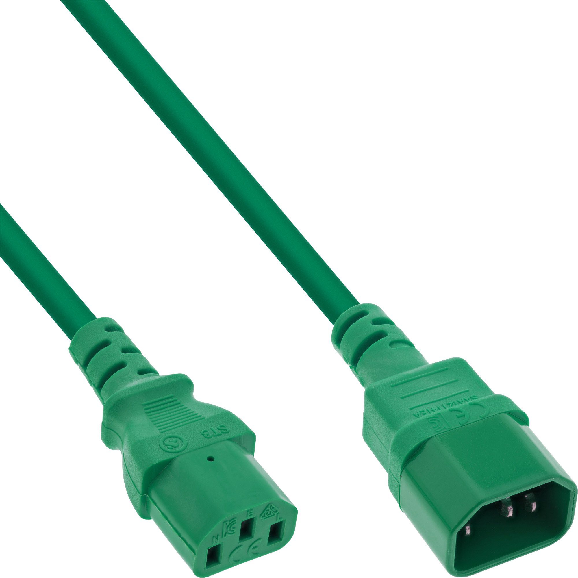 InLine® Kaltgeräteverlängerung, C13 auf C14, grün, 0,3m Stromkabel
