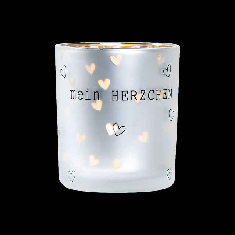 GILDE Teelichthalter Glas Windlicht mein Herzchen (Einzelartikel, 1 St), Designobjekt, für Drinnen & Draußen (überdacht)