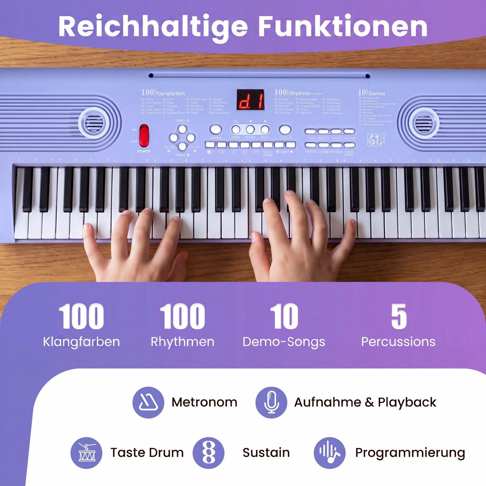 COSTWAY Home-Keyboard, Digital Piano, 61 Tasten, mit Ständer & Tragetasche, für Kinder