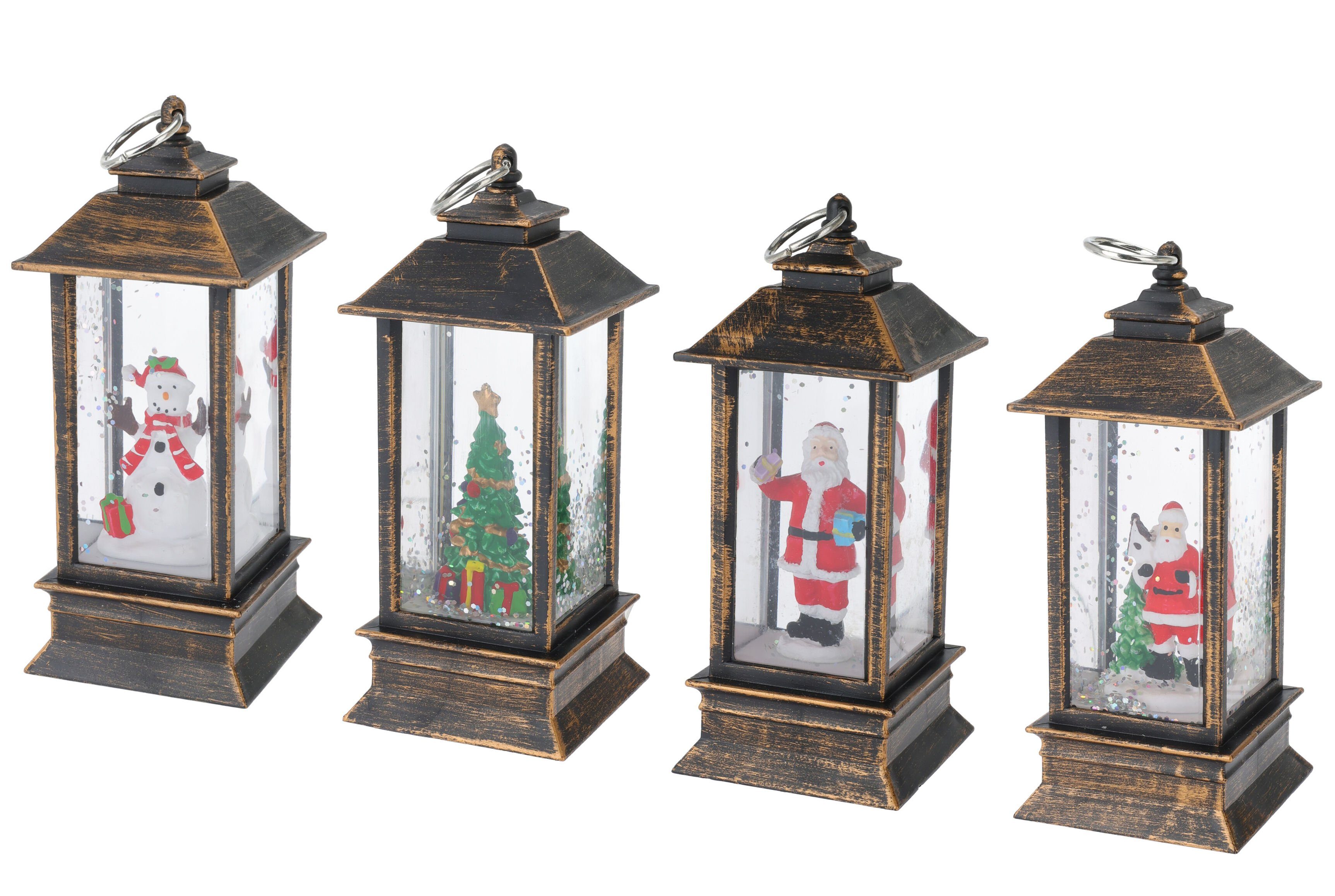 Spetebo Schneekugel Kleine LED Schnee Laterne mit Figur - 4er Set (Set, 4 St., 4tlg), Tischdeko mit Weihnachts Motiven beleuchtet Batterie betrieben