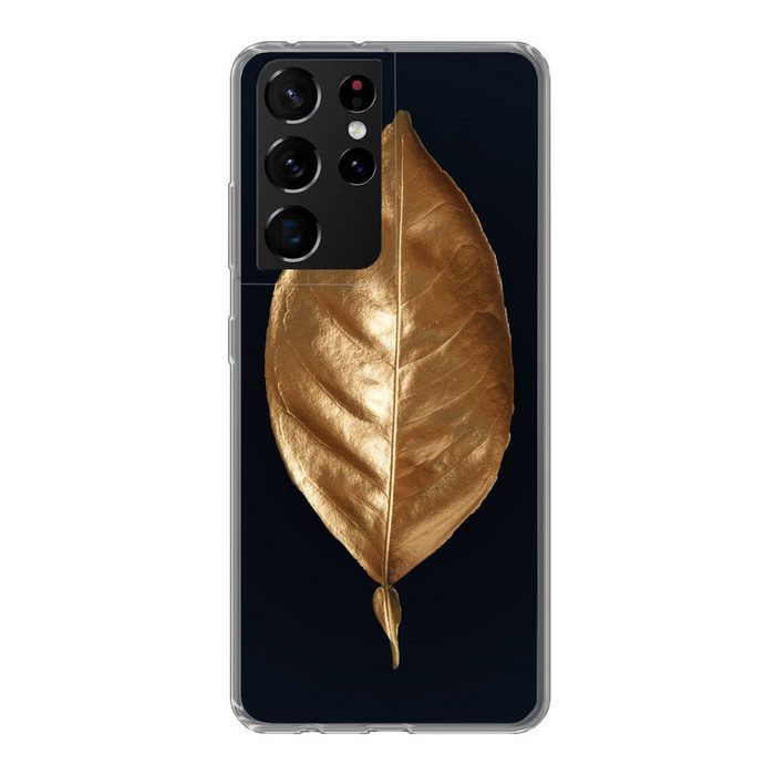 MuchoWow Handyhülle Blätter - Chic - Gold - Pflanzen - Schwarz Phone Case Handyhülle Samsung Galaxy S21 Ultra Silikon Schutzhülle