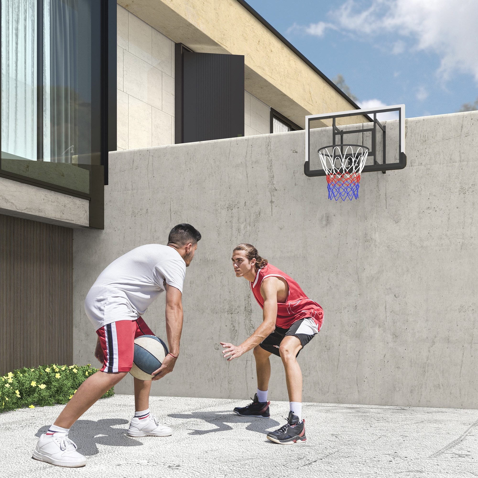 SPORTNOW Basketballständer Basketballbrett mit Ø45 cm Stahlkorb und Netz, Wandmontage (Basketballkorb, 1-St., Basketball Board), für Erwachsene, für Outdoor & Indoor, Schwarz
