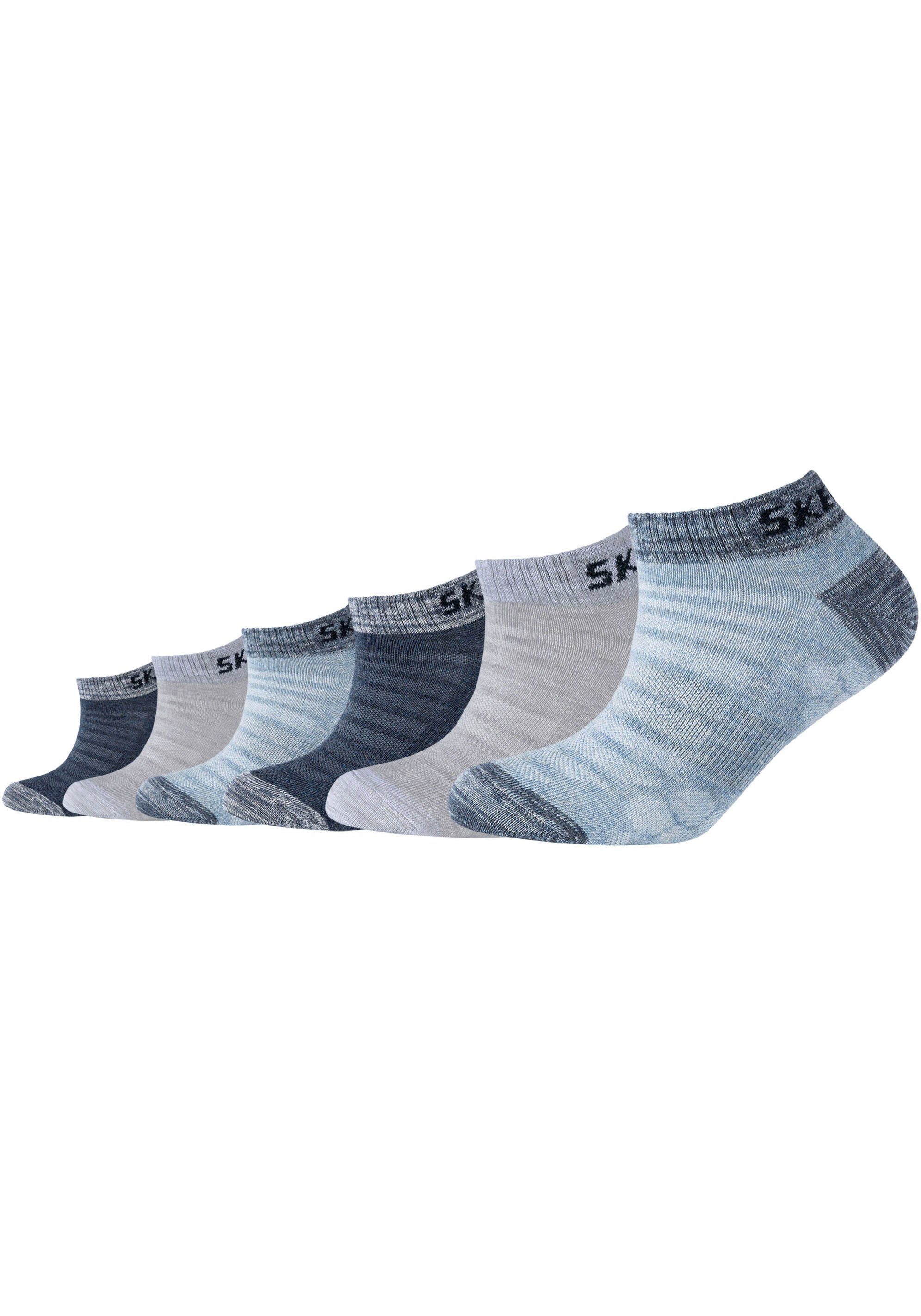 Skechers Sneakersocken (Packung, 6-Paar) Ohne Gummidruck und softe Zehennaht blau-grau