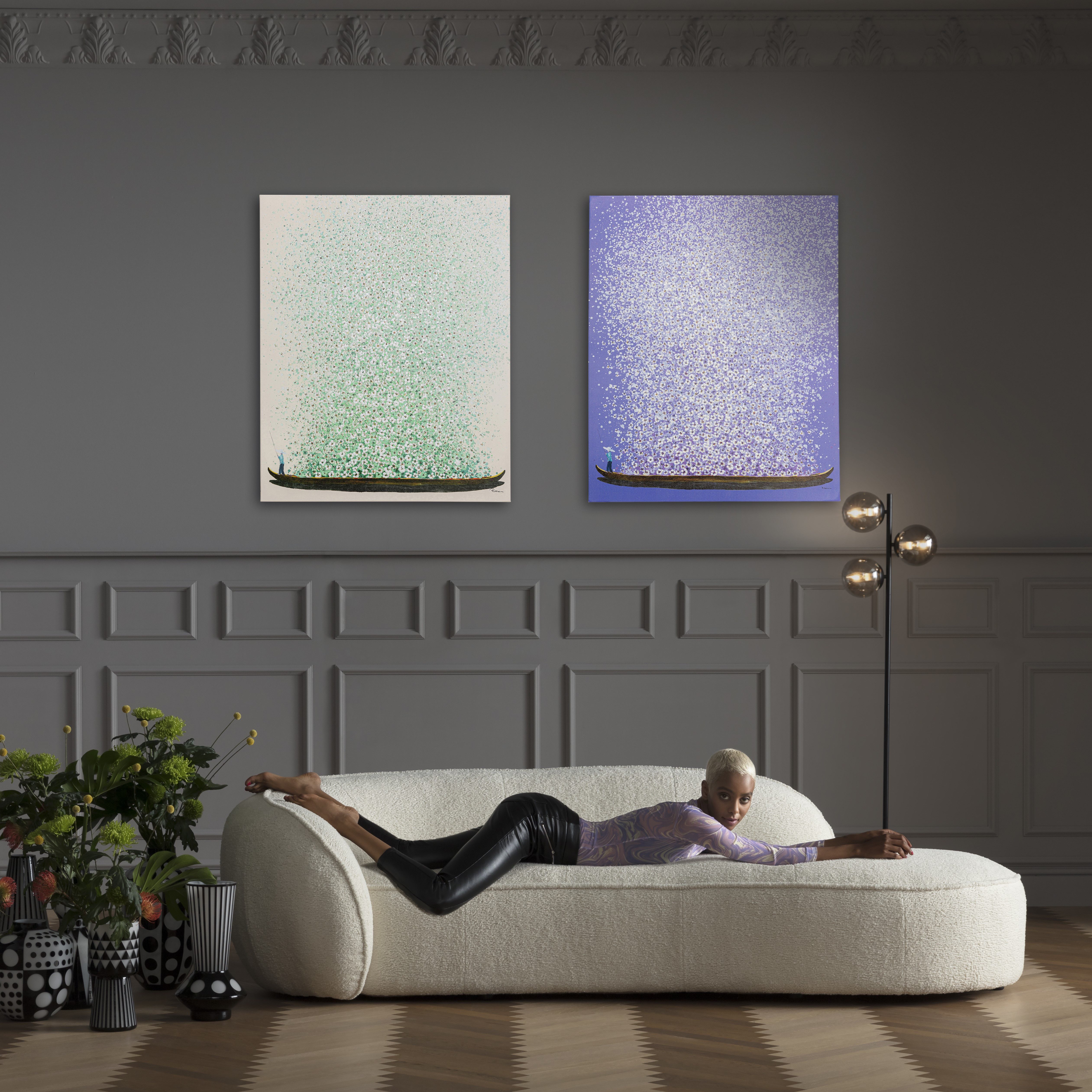 Bild - Touched Flower Boat Beige Grün 80x100 cm günstig online kaufen
