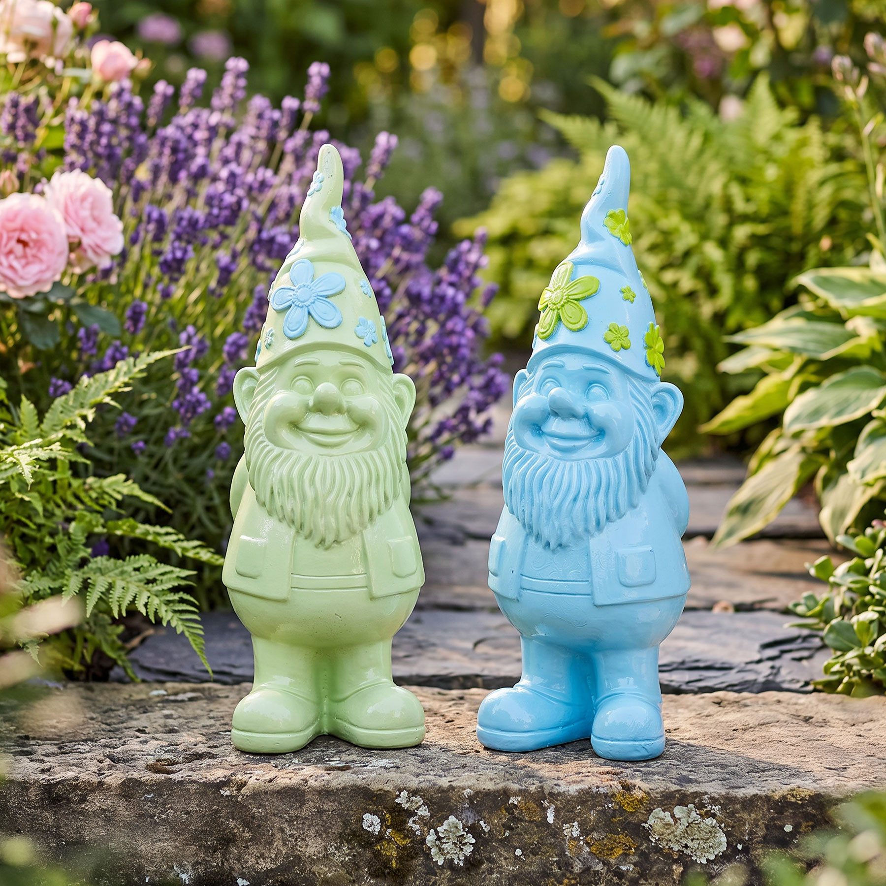 Levandeo® Dekofigur, 2er Set Gartenzwerg H27cm Deko Figuren Wichtel Kunstharz Gartendeko