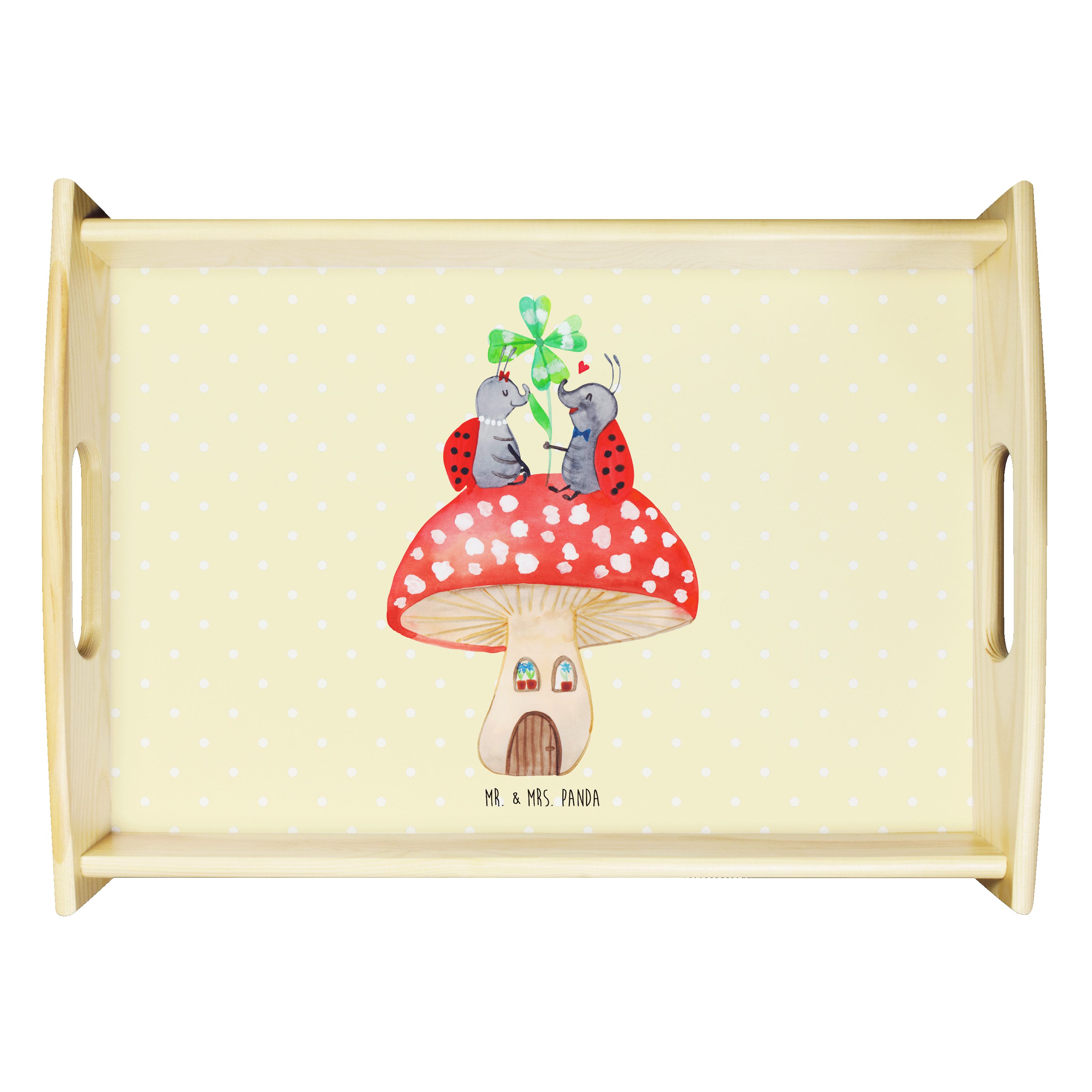 Tablett Marienkäfer Fliegenpilz - Gelb Pastell - Geschenk, Fleigenpilzhaus, W