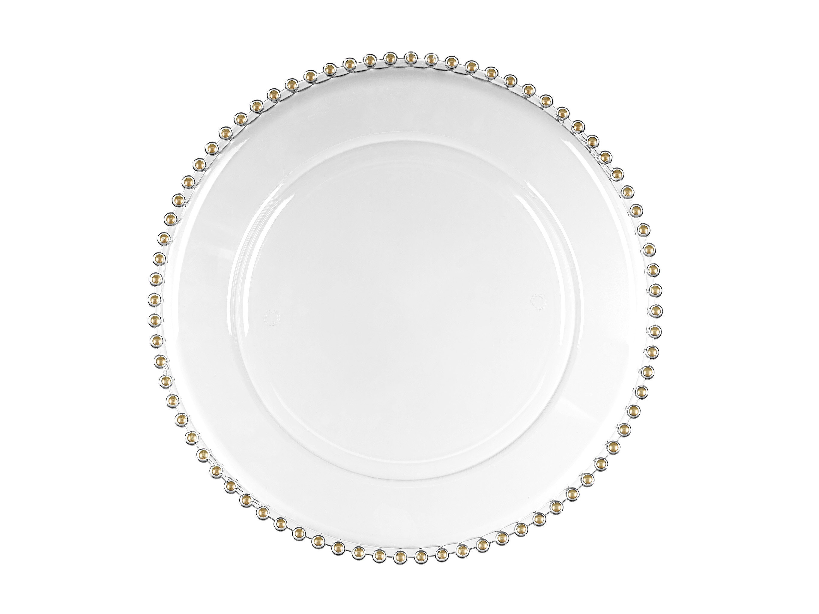 partydeco Dekoteller, Dekoteller 32cm Kunststoff mit Perlenrand Transparent / Gold