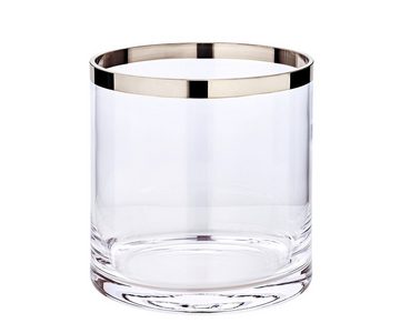 EDZARD Windlicht Molly, Höhe 18 cm, Ø 18 cm, aus Kristallglas mit Platinrand, Kerzenhalter für Stumpenkerzen