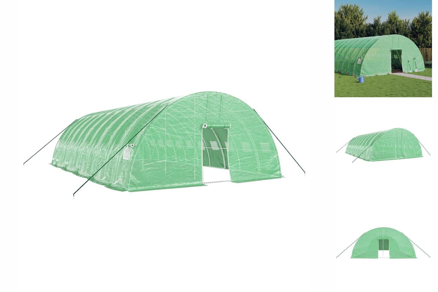 vidaXL Gewächshaus Foliengewächshaus Treibhaus Gewächshaus mit Stahlrahmen Grün 60 m² 10x grün | Rabatt: 24%