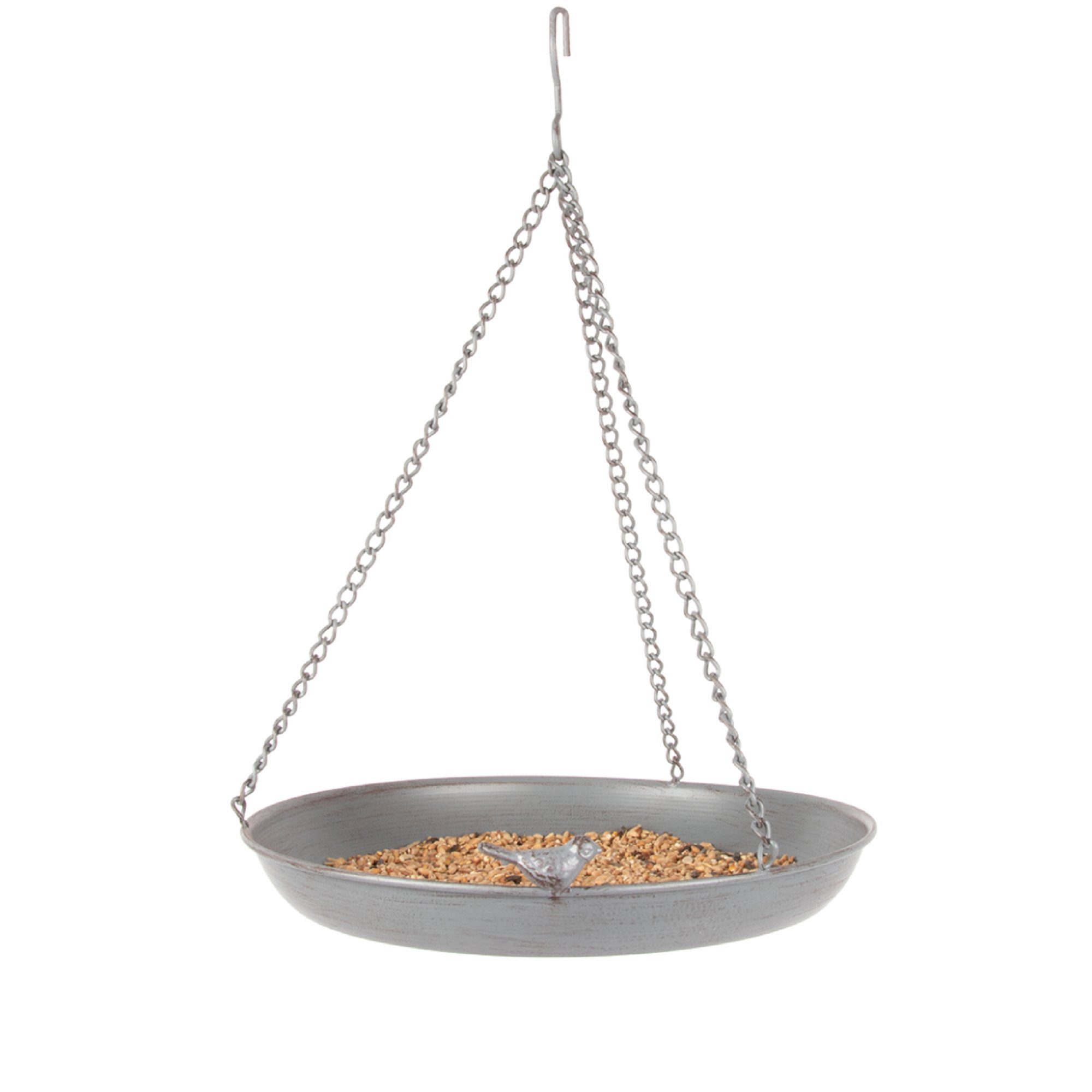 esschert design Nistkasten Futter Vogeltränke Schale hängend aus Metall grau Garten