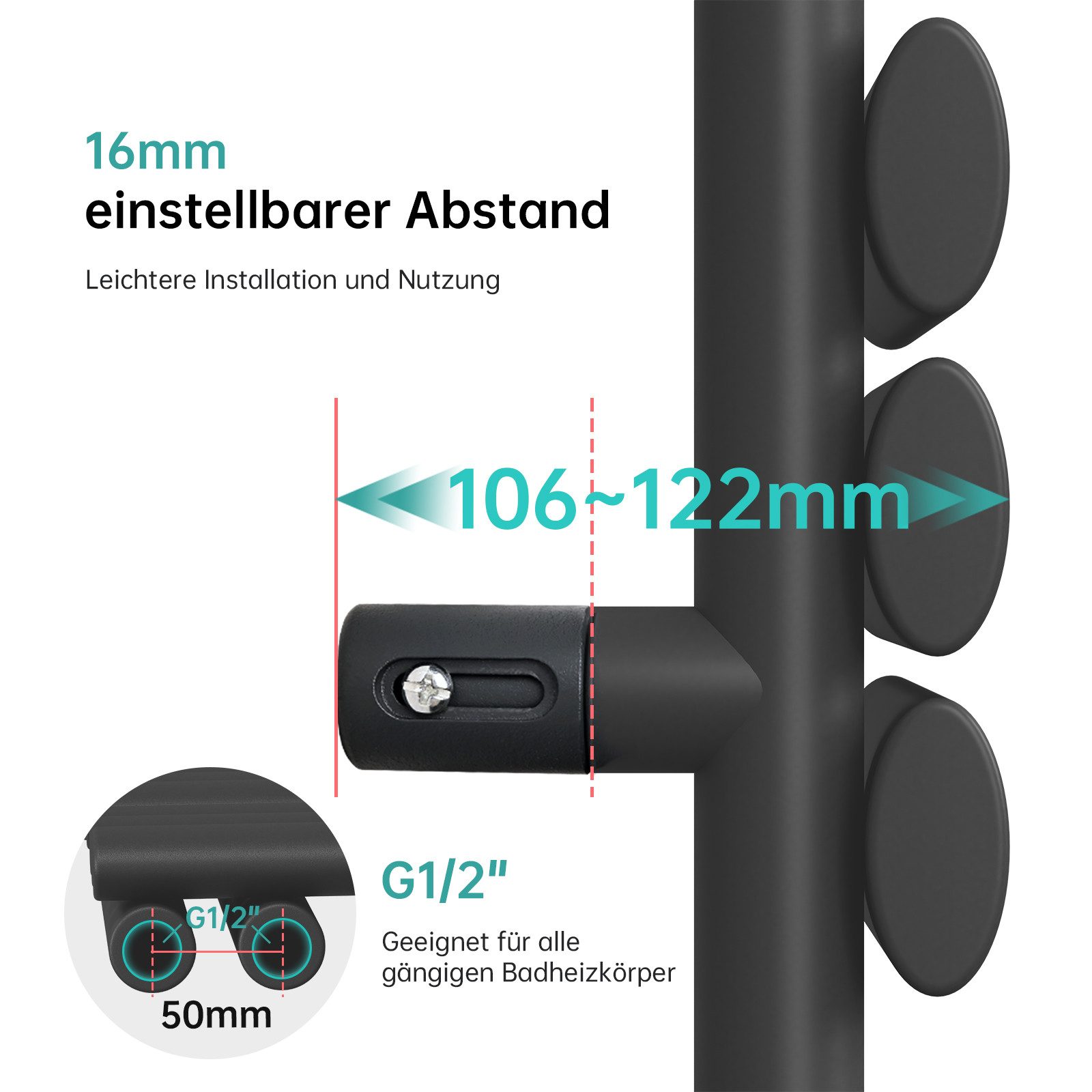EMKE Badheizkörper Oval Röhren 388-815W Badheizkörper Handtuchtrockner Handtuchwärmer, Rohrheizkörper Vertikal Seitenanschlussfür Wasser
