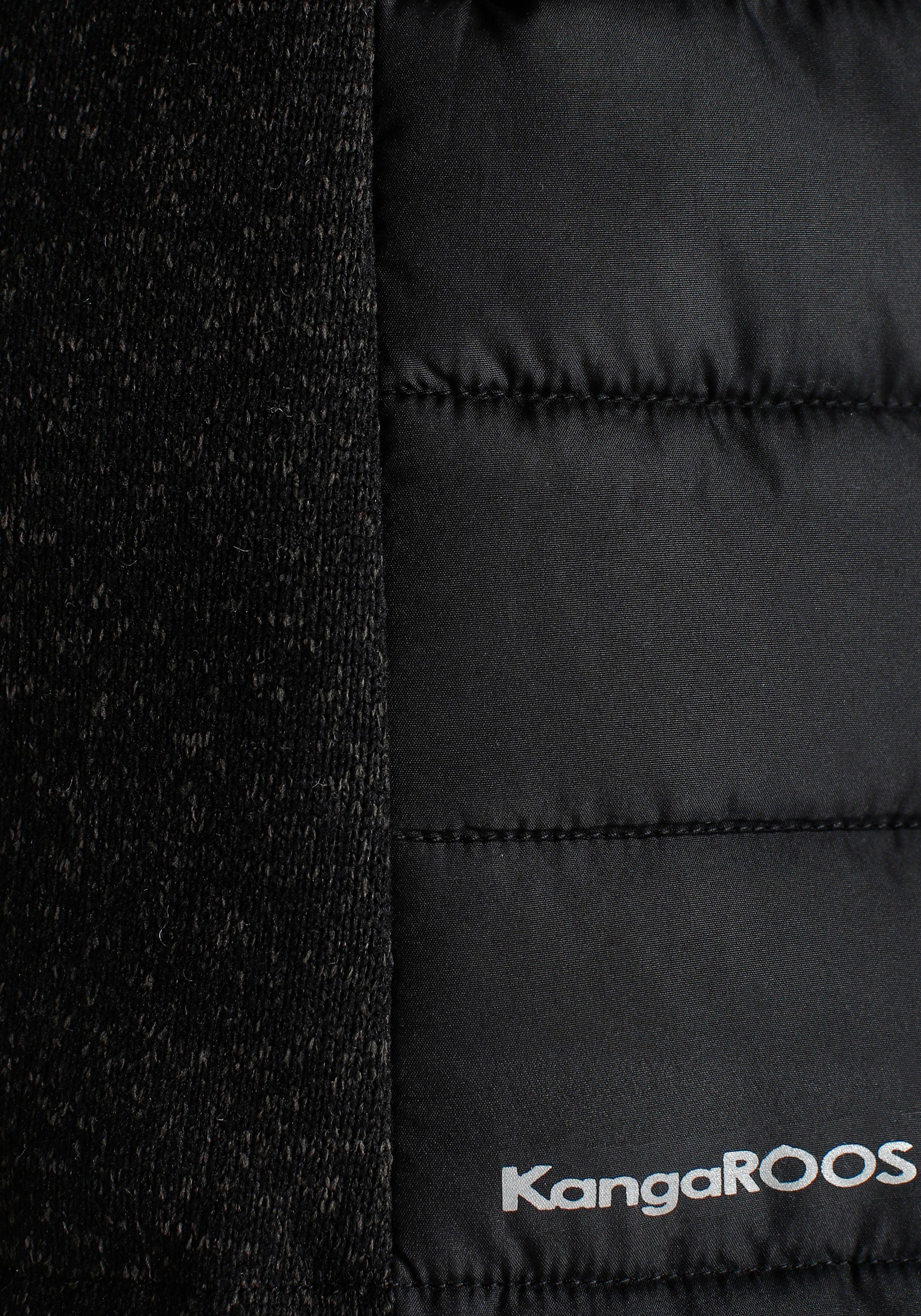 KangaROOS Steppjacke im trendigem schwarz NEUE - mit KOLLEKTION abnehmbarer Material-Mix Kapuze