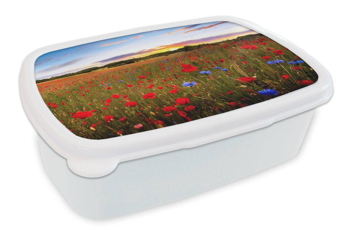 MuchoWow Lunchbox Blumen - Sonnenuntergang - Farben, Kunststoff, (2-tlg), Brotbox für Kinder und Erwachsene, Brotdose, für Jungs und Mädchen weiß