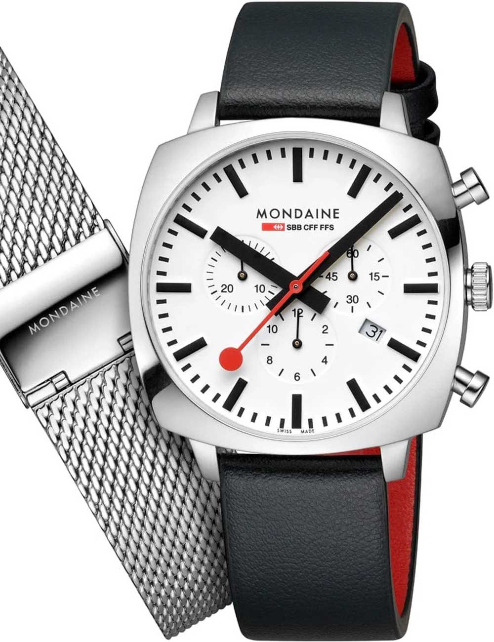 MONDAINE Quarzuhr Mondaine MSL.41410.LBV.SET Herrenuhr Grand Cushion Set Chronograph 41m Mondaine MSL.41410.LBV.SET Herrenuhr Grand Cushion Set Chronograph 41mm 5ATM