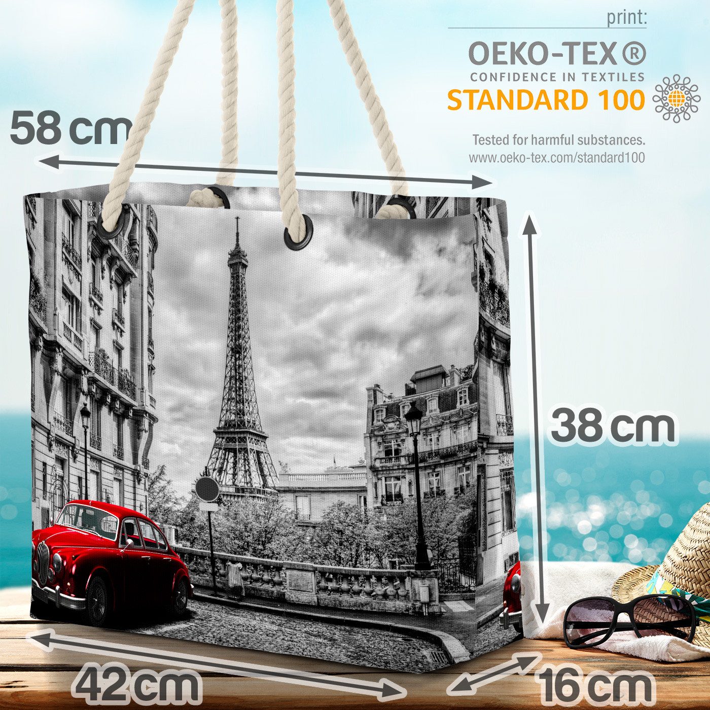 VOID Strandtasche (1-tlg), Paris Eiffelturm Oldtimer Paris Eiffelturm Oldtimer Seine Stadt Liebe