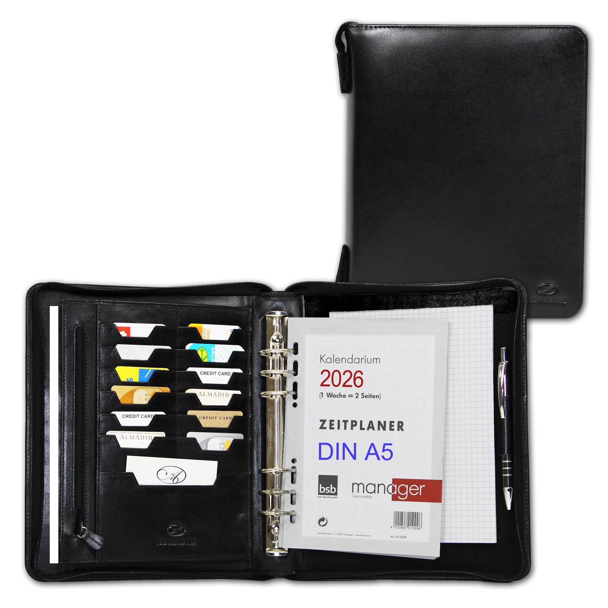 ALMADIH Konferenzmappe 2026 Ledermappe Organizer A5 Leder Terminplaner braun, schwarz