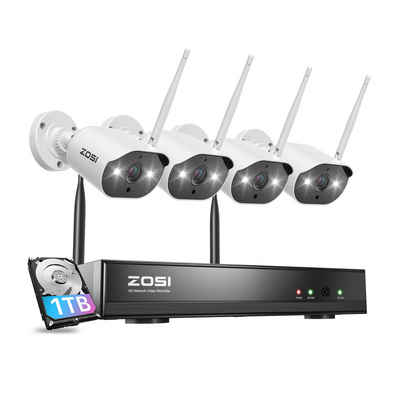 ZOSI C302, HD-Kamera mit 3MP und 8-Kanal NVR-Set, Personenerkennung, IP66 Überwachungskamera (Innenbereich, Außenbereich, Set, 4-tlg., Licht- und Tonsignalalarm, Zwei-Wege-Sprachkommunikation, APP Steuerung)