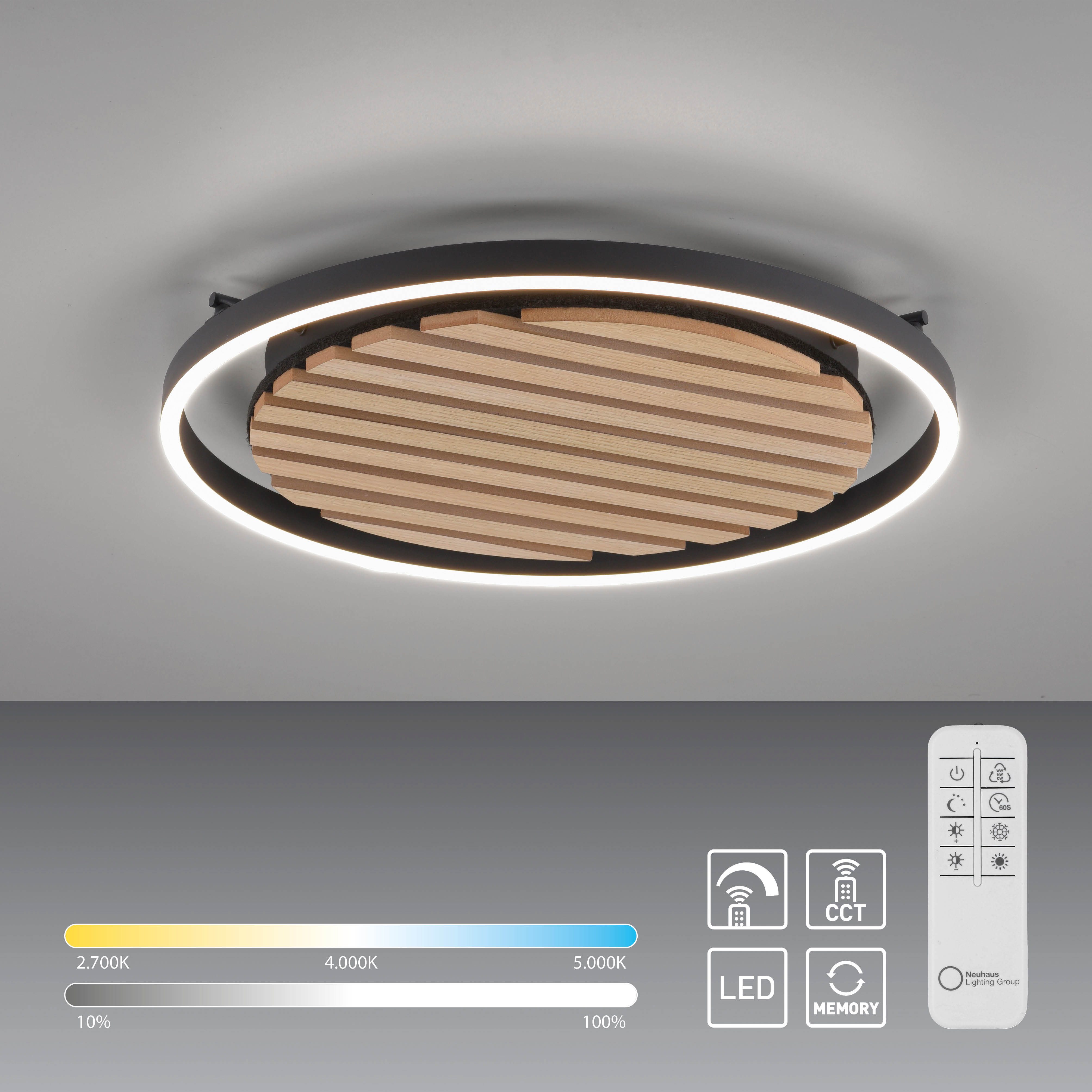 my home Deckenleuchte Brialeen - Akustikpaneele, Abschaltautomatik, CCT - über Fernbedienung, Dimmer, Dimmfunktion, Ein-/Ausschalter, Farbsteuerung, Fernbedienung, Infrarot inkl., Leuchtdauer einstellbar, Memory, nach Trennung vom Netz, Memoryfunktion, Nachtlichtfunktion, Timerfunktion, dimmbar über Fernbedienung, mehrere Helligkeitsstufen, LED fest integriert, warmweiß - kaltweiß, Akustikpaneel, CCT, Deckenlampe, Akustik, Holz, Paneele, Fernbedienung