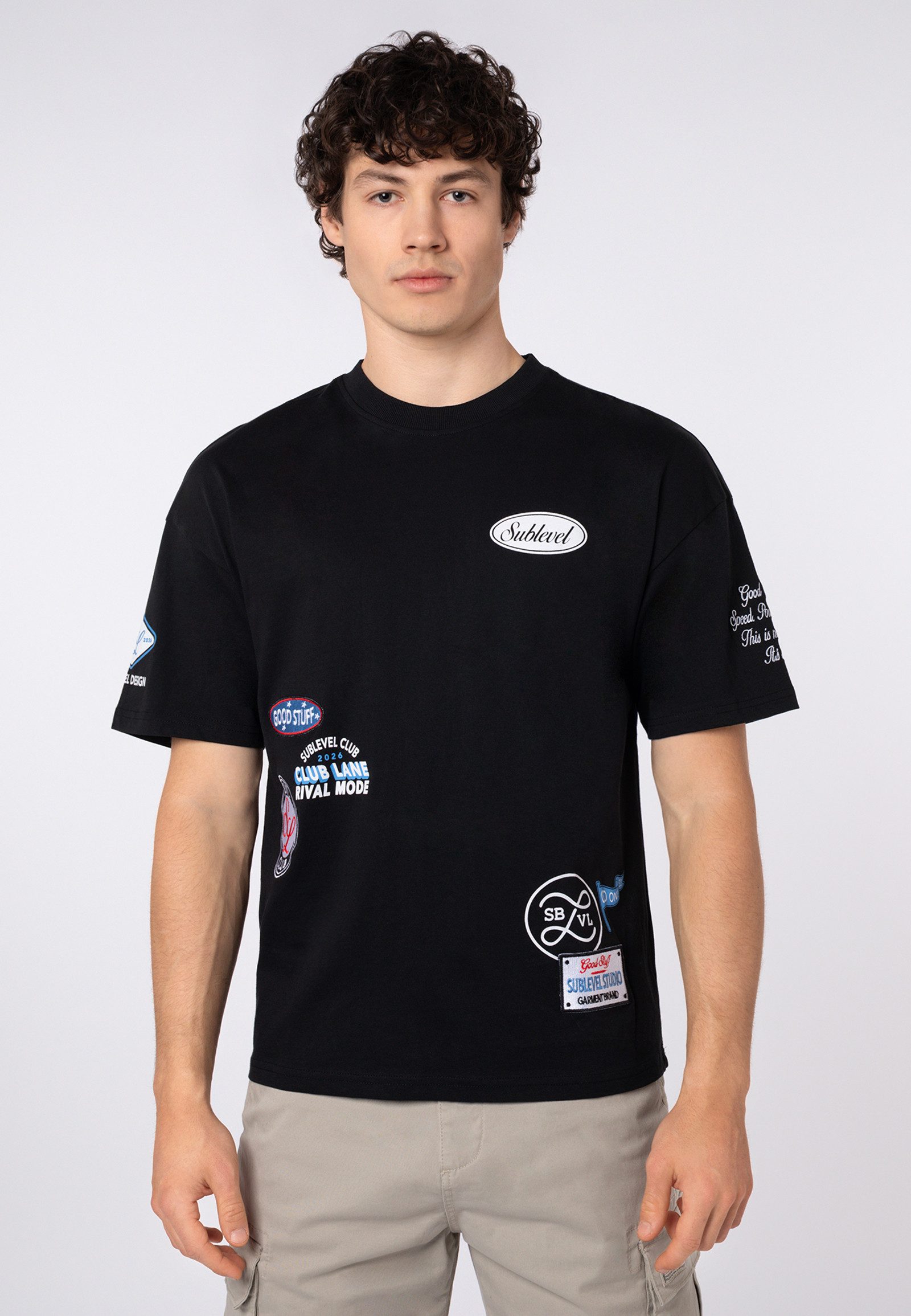 SUBLEVEL T-Shirt Herren Baumwoll T-Shirt bestickt Oversized Shirt mit Stickereien, Baumwolle