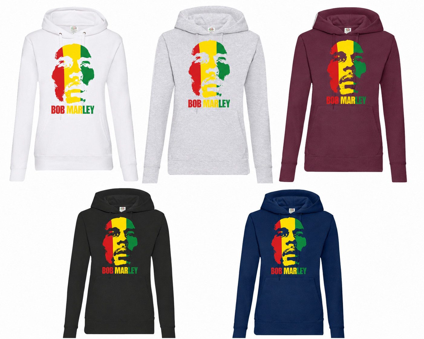 Blondie & Brownie Hoodie Damen Hoodie Bob Marley Legende Portrait Print Kapuze Freizeit look (Einzelstück, Einzelartikel)