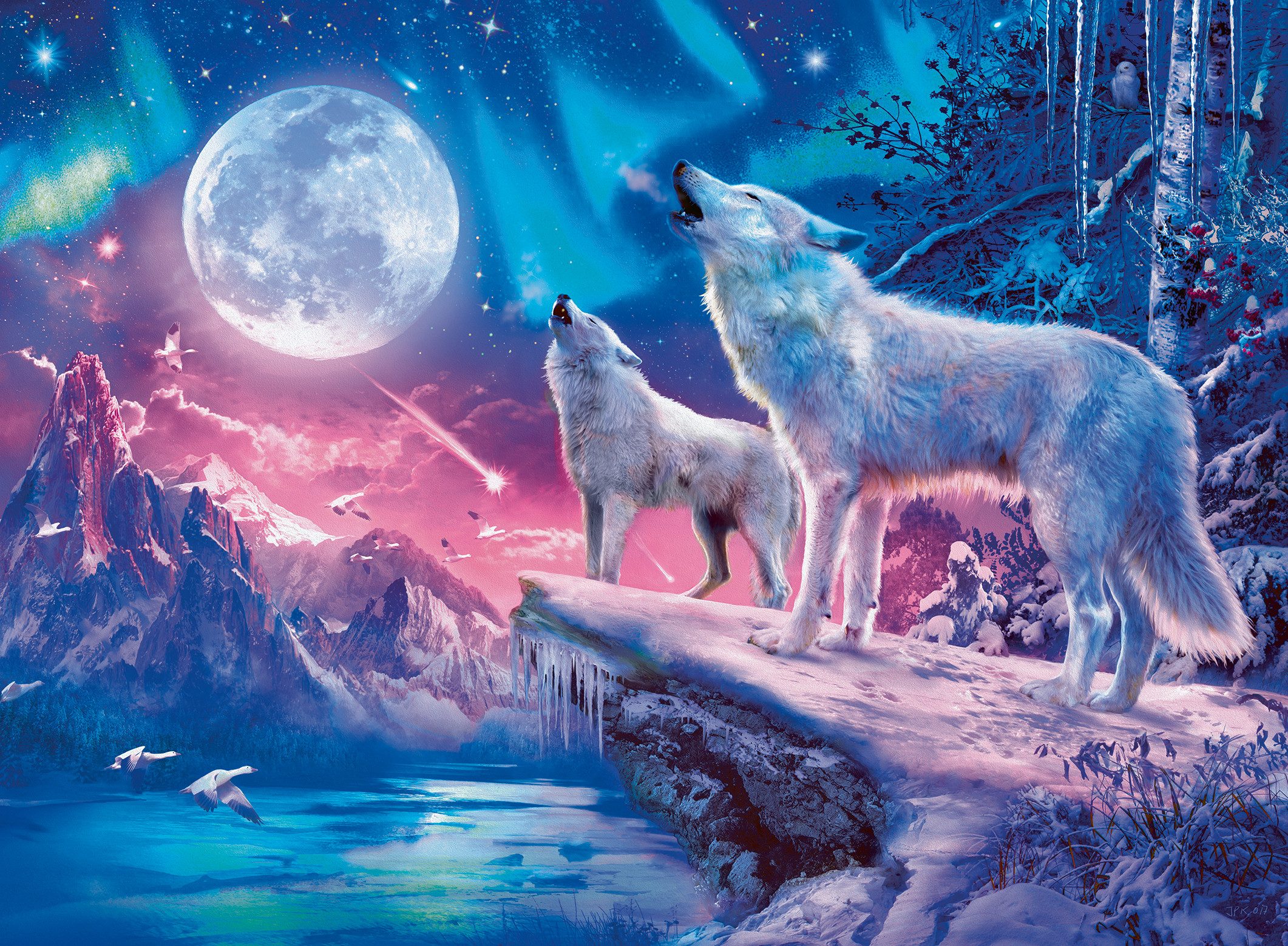 Ravensburger Puzzle Glow in the Dark, Wolf im Nordlicht, 500 Puzzleteile, M günstig online kaufen