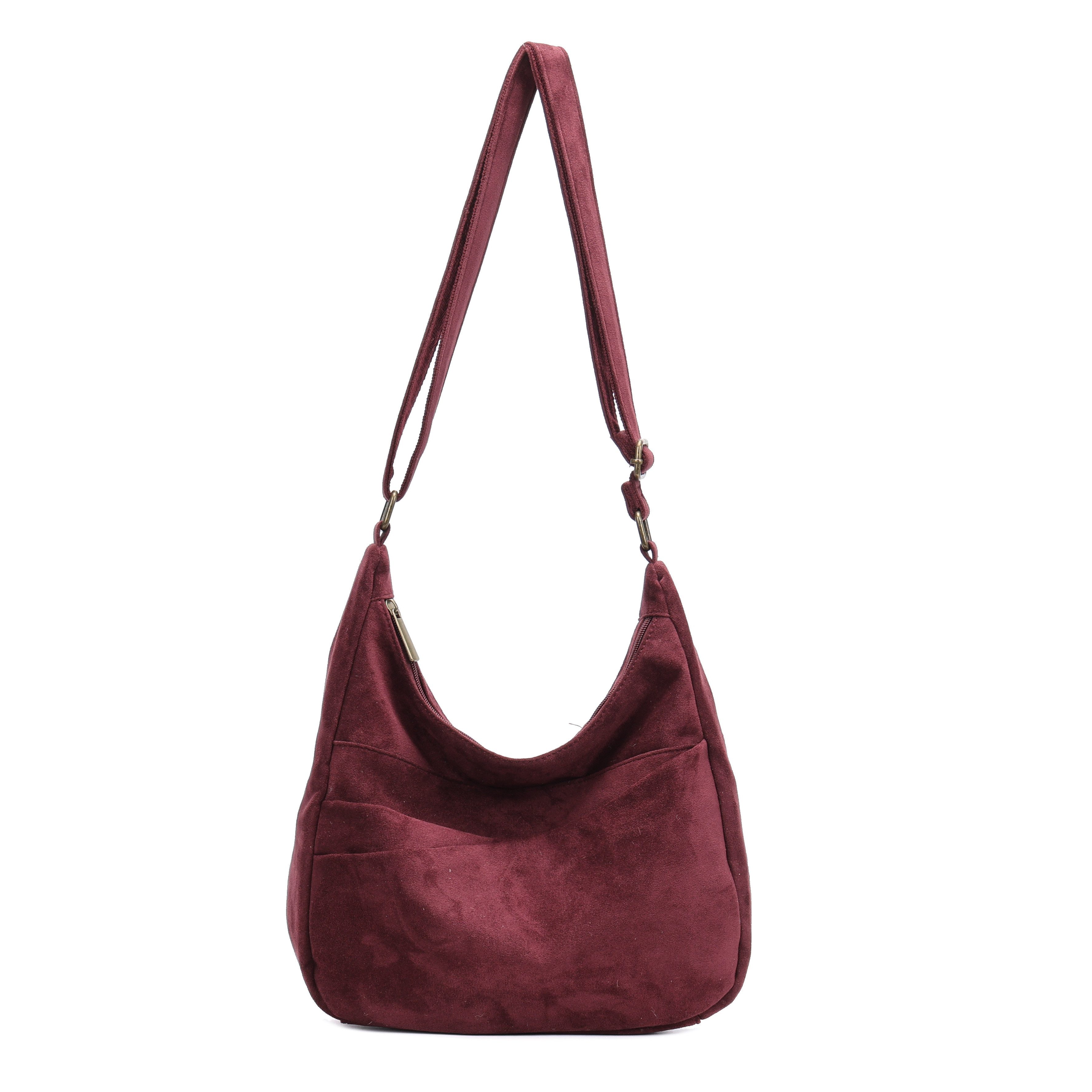 MIRROSI Umhängetasche Damen Schultertasche in Wildleder-Optik aus Stoff Crossbody Bag (Hobo Bag mit Reißverschlussfächern, verstellbarem Gurt, ca. 30 x 10 x 26 cm), Neue Kollektion Herbst/Winter 2026