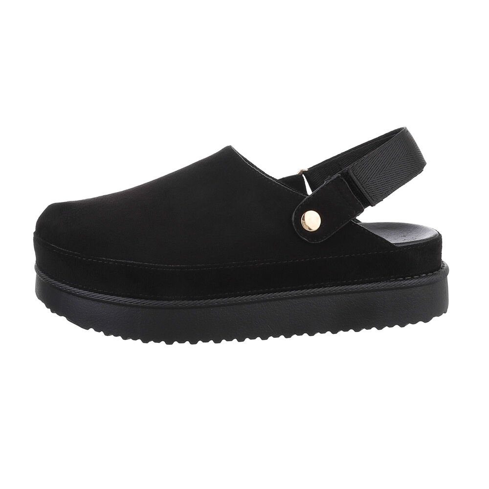 Ital-Design Damen Mules Freizeit Plateausandaletten Flach Pantoletten in Schwarz