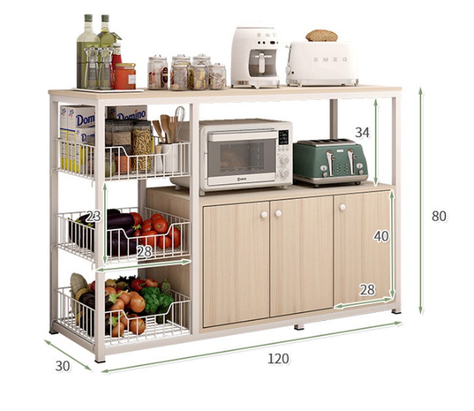habeig Küchenbuffet Küchenschrank Regal 3 Ablagekörben 3 Türen 120x80x30cm günstig online kaufen